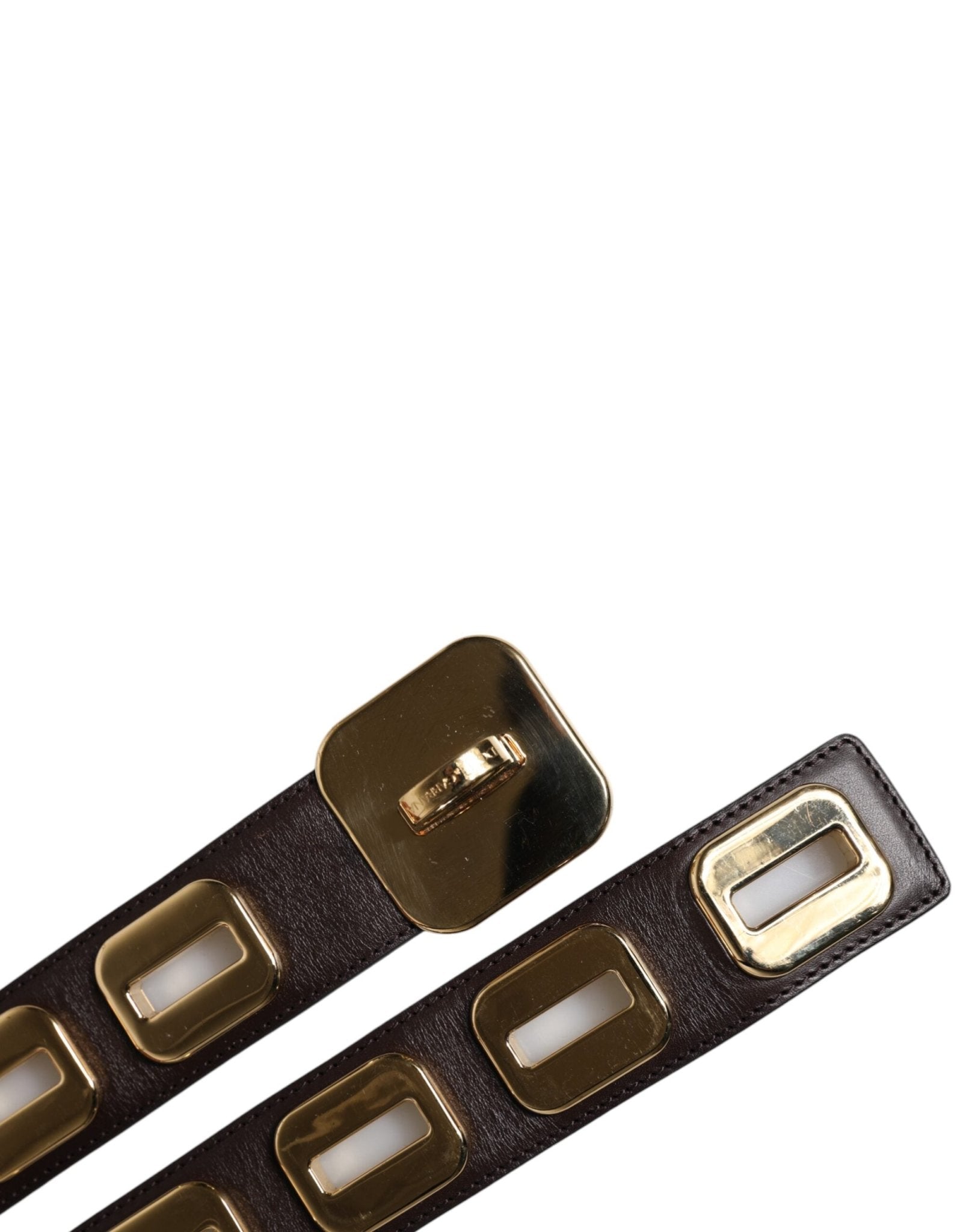 Dolce & Gabbana Dark Brown Leather Gold Rotating Buckle Belt - RIMODA