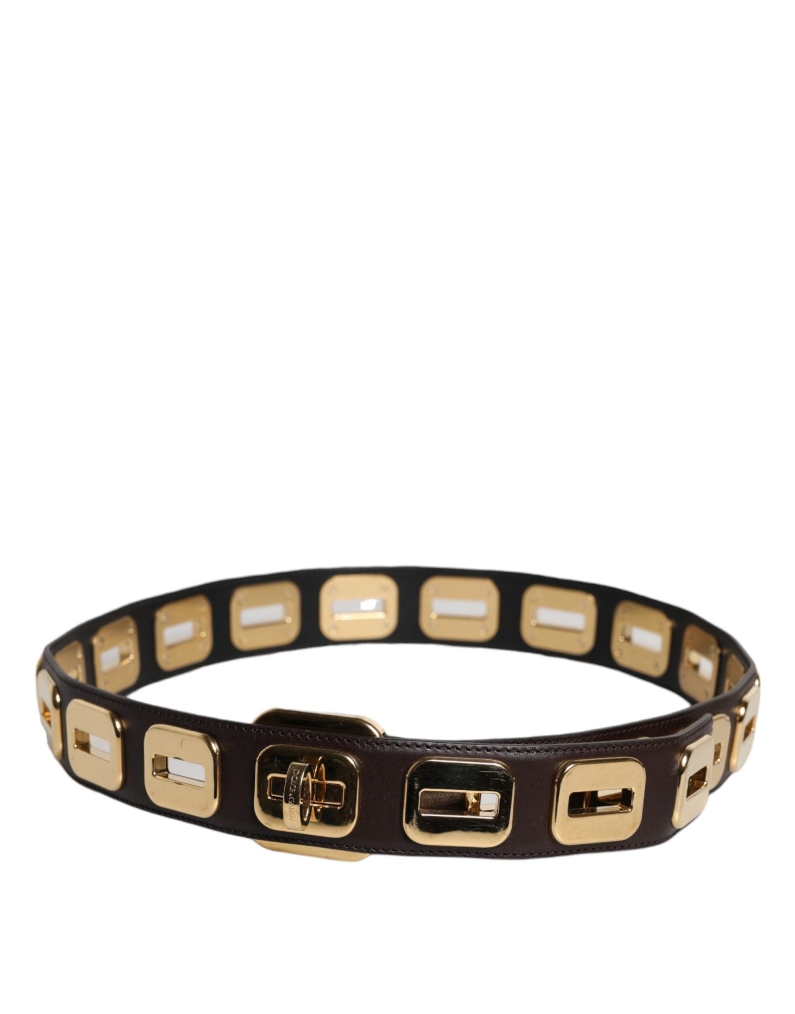 Dolce & Gabbana Dark Brown Leather Gold Rotating Buckle Belt - RIMODA