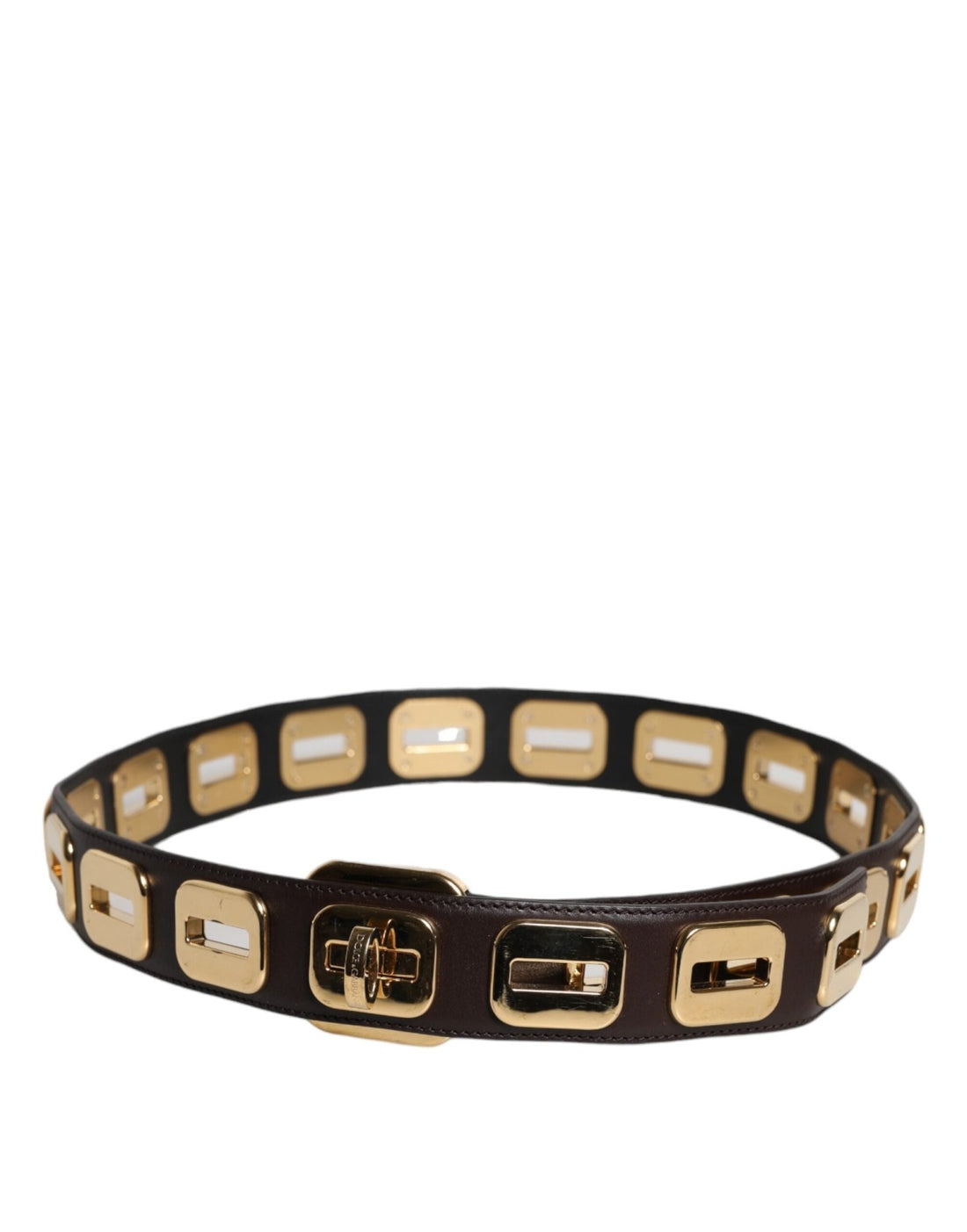 Dolce & Gabbana Dark Brown Leather Gold Rotating Buckle Belt - RIMODA