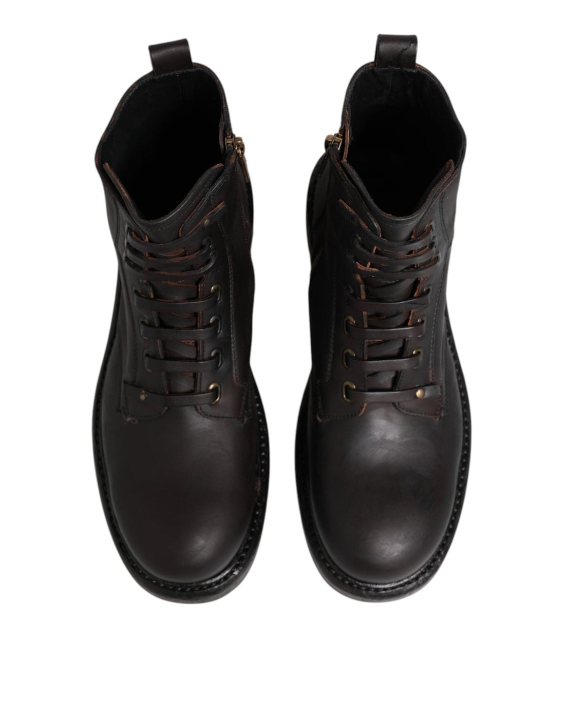 Dolce & Gabbana Dark Brown Leather Lace Up Mid Calf Boots Shoes - RIMODA
