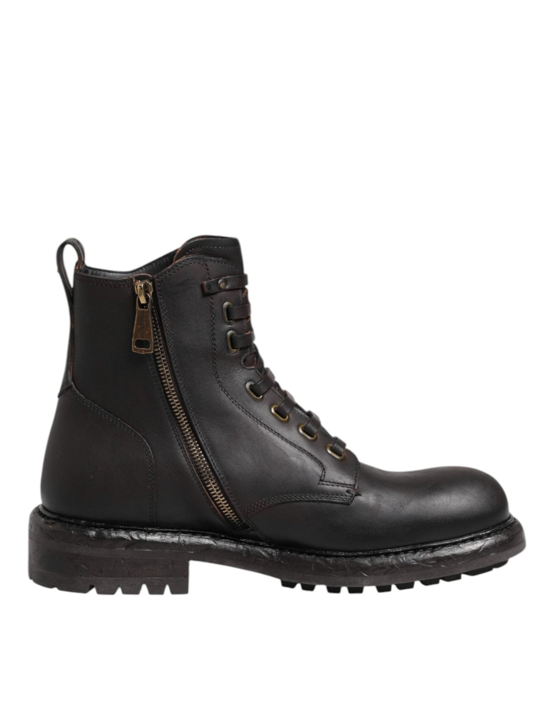 Dolce & Gabbana Dark Brown Leather Lace Up Mid Calf Boots Shoes - RIMODA