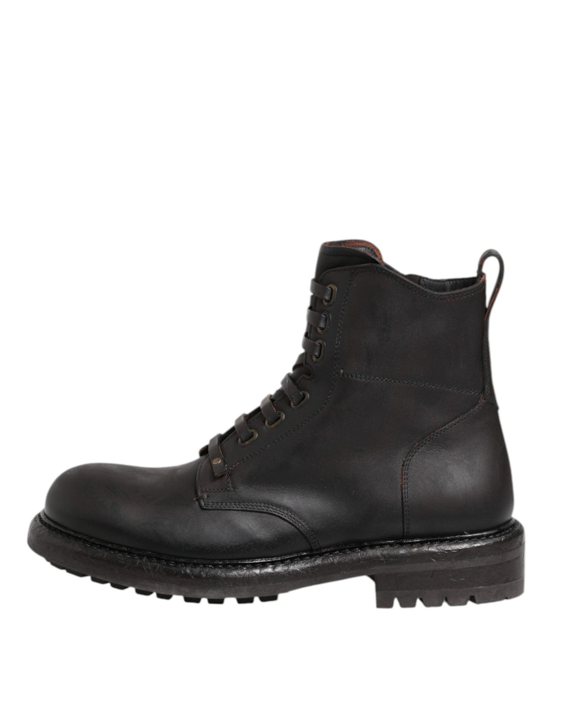 Dolce & Gabbana Dark Brown Leather Lace Up Mid Calf Boots Shoes - RIMODA