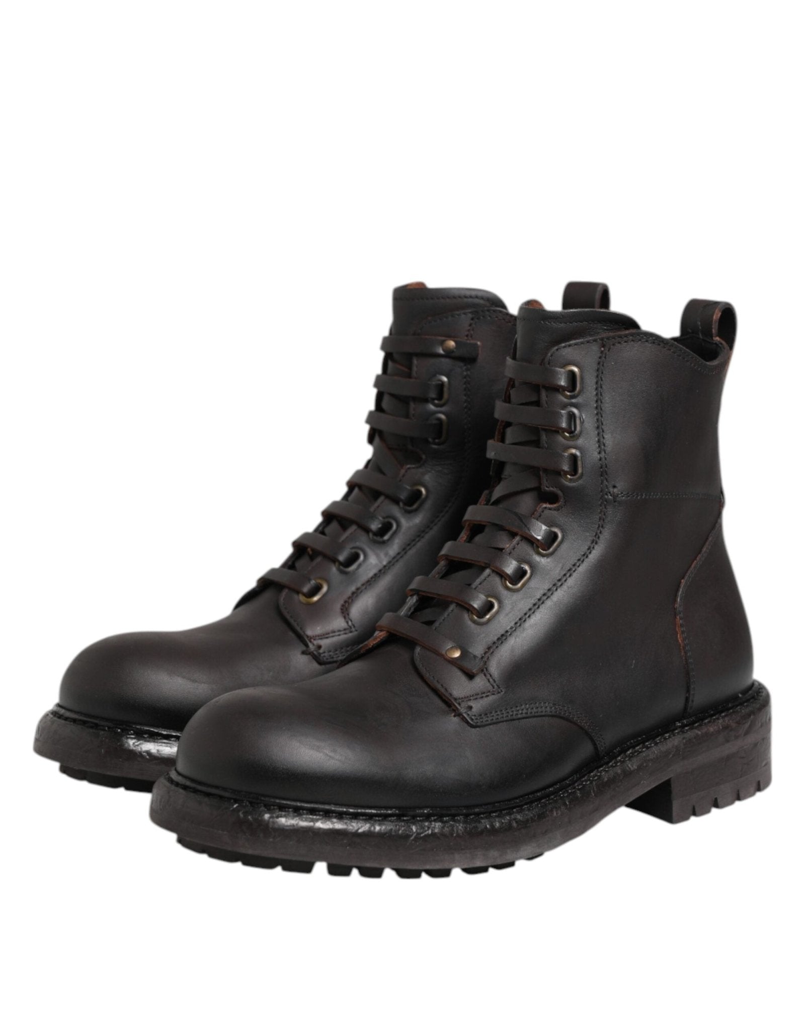 Dolce & Gabbana Dark Brown Leather Lace Up Mid Calf Boots Shoes - RIMODA