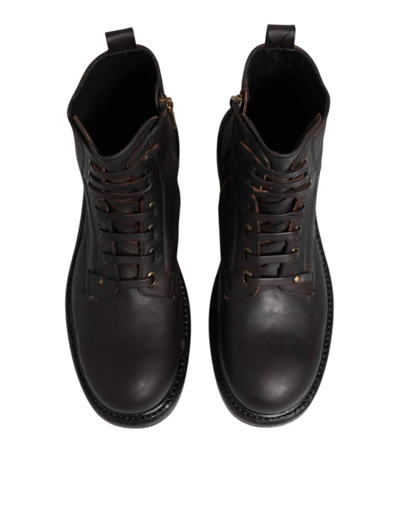 Dolce & Gabbana Dark Brown Leather Lace Up Mid Calf Boots Shoes - RIMODA