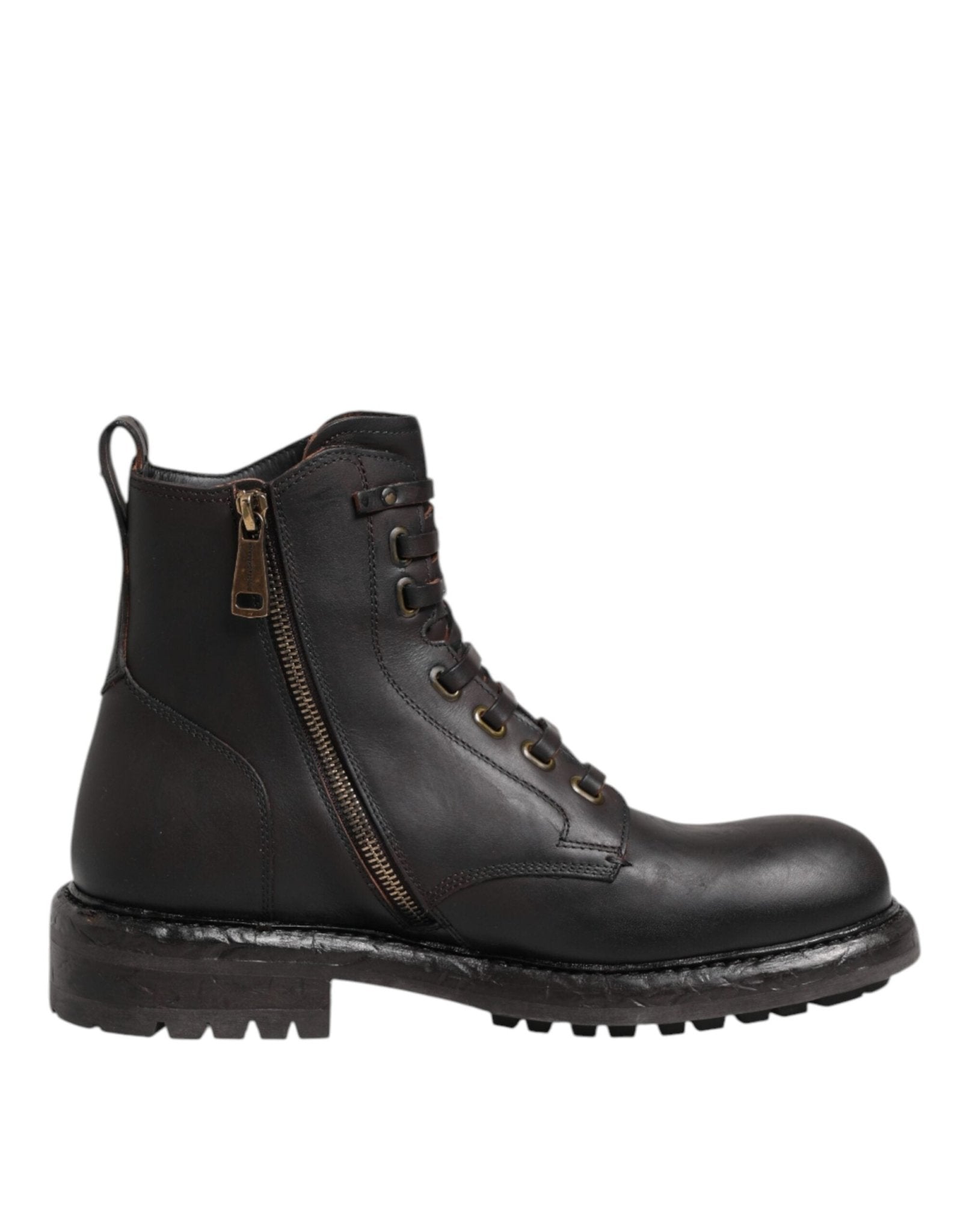 Dolce & Gabbana Dark Brown Leather Lace Up Mid Calf Boots Shoes - RIMODA