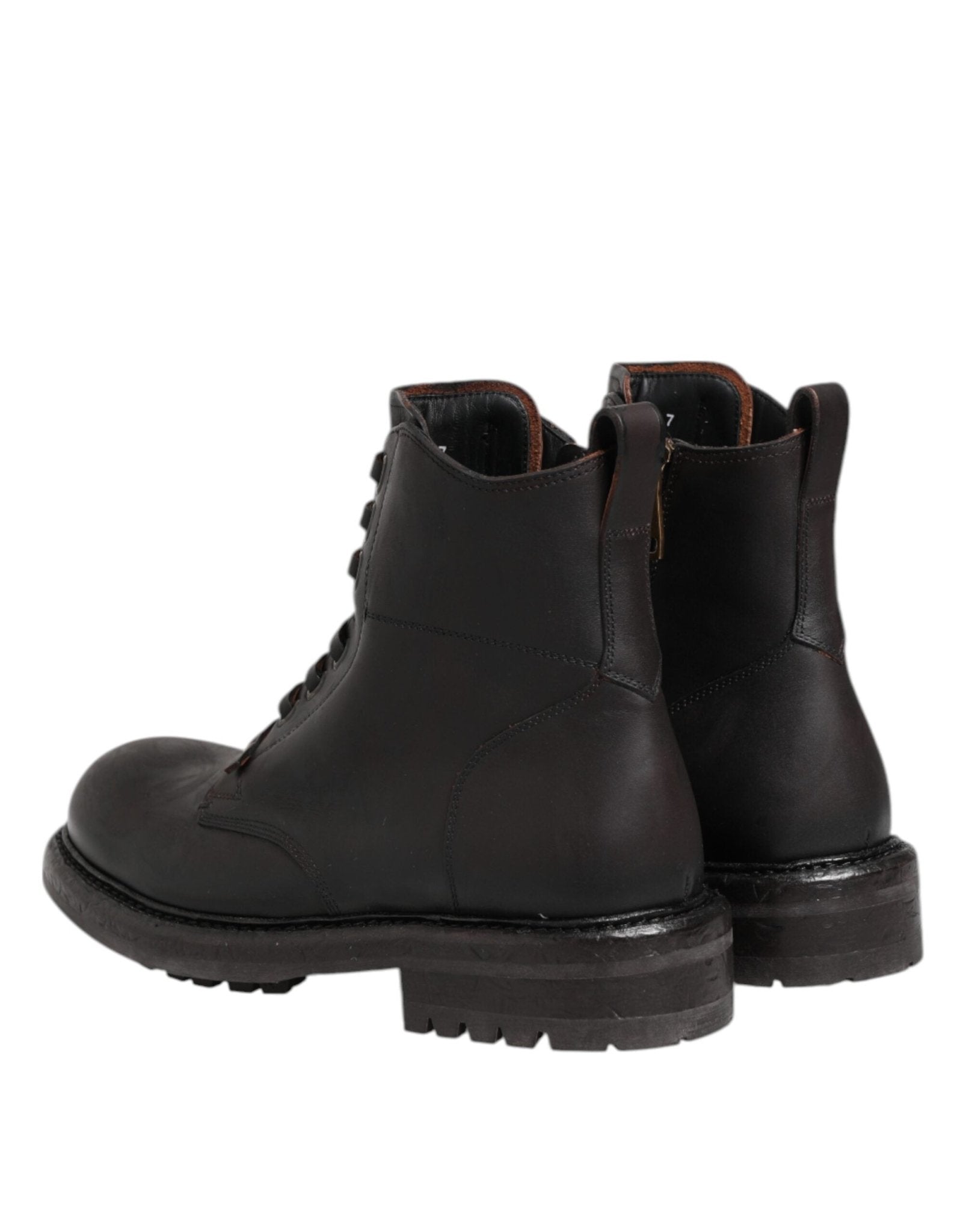 Dolce & Gabbana Dark Brown Leather Lace Up Mid Calf Boots Shoes - RIMODA