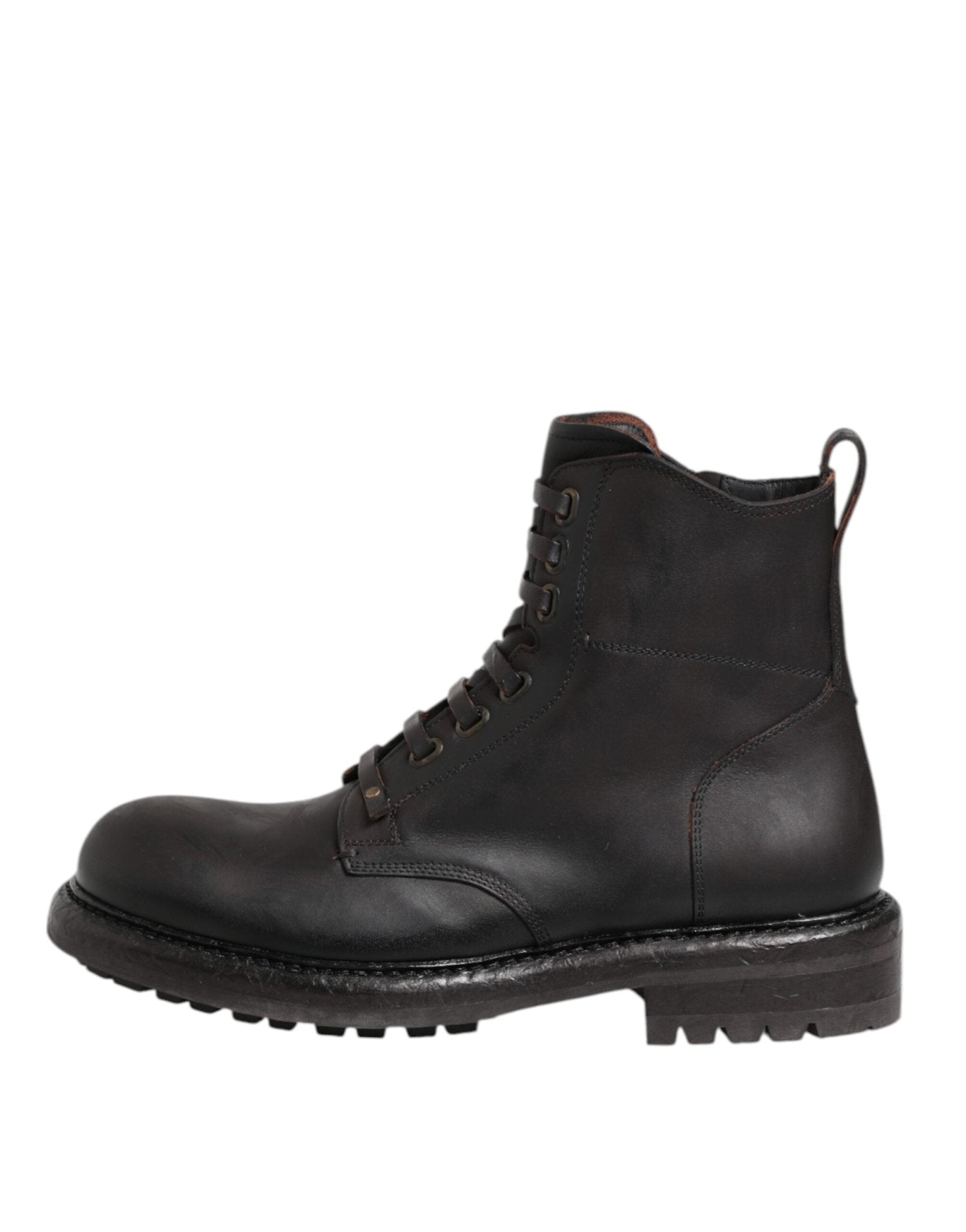 Dolce & Gabbana Dark Brown Leather Lace Up Mid Calf Boots Shoes - RIMODA