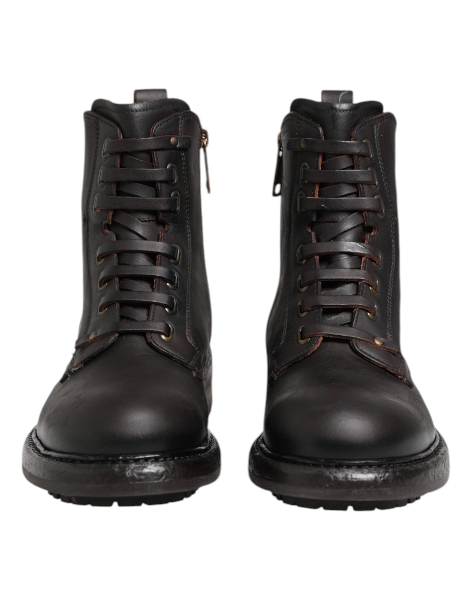 Dolce & Gabbana Dark Brown Leather Lace Up Mid Calf Boots Shoes - RIMODA