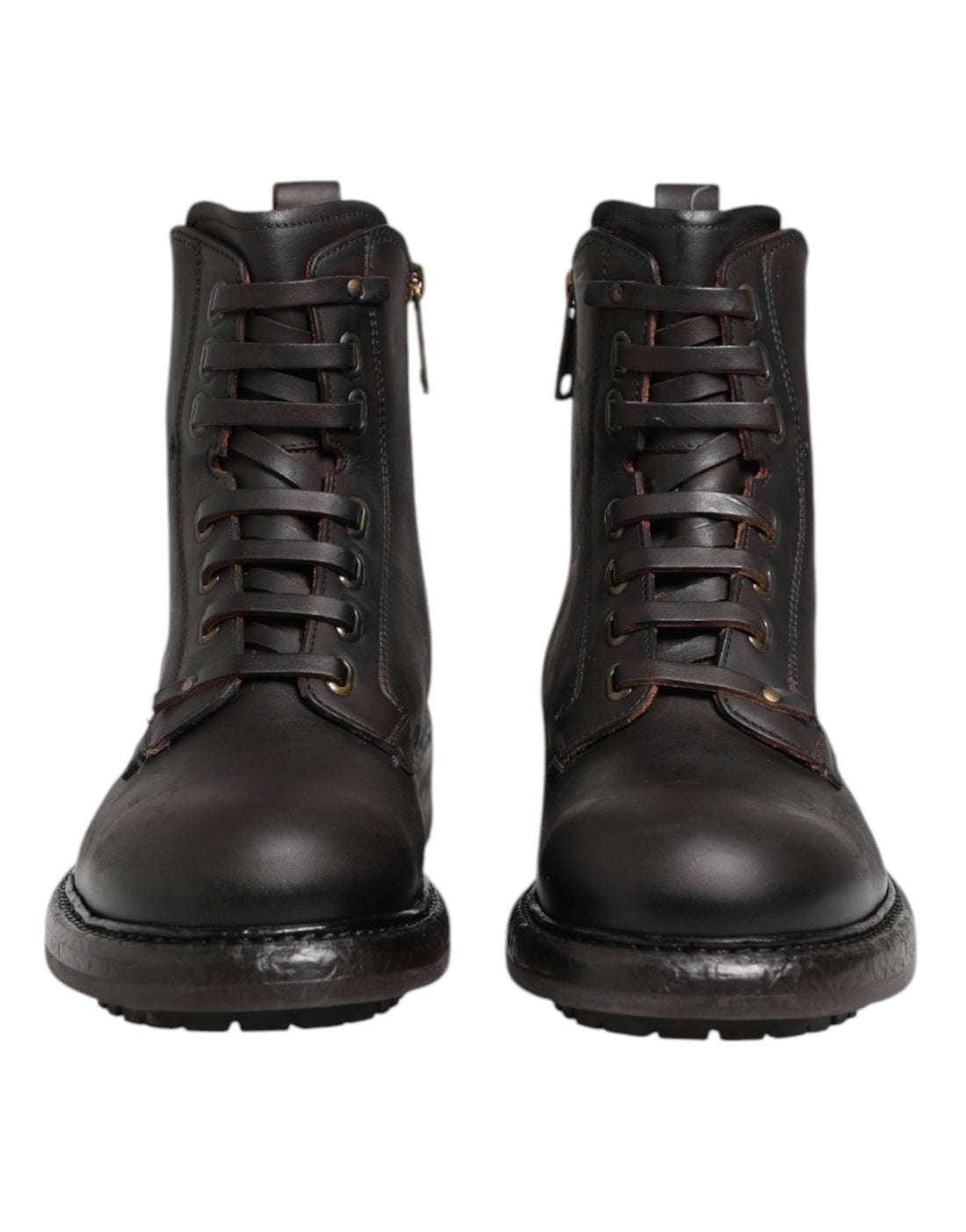 Dolce & Gabbana Dark Brown Leather Lace Up Mid Calf Boots Shoes - RIMODA