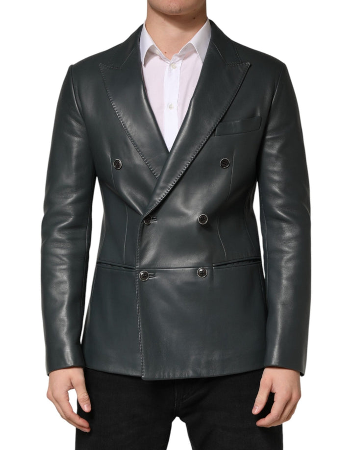 Dolce & Gabbana Dark Gray Leather Double Breasted 2Button Blazer - RIMODA