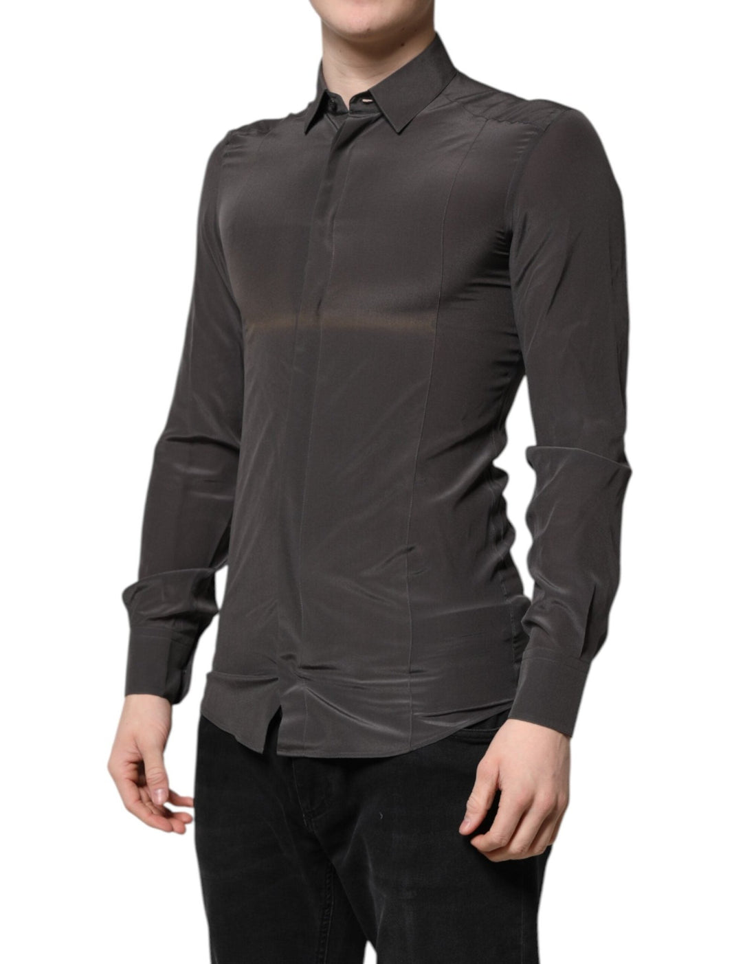 Dolce & Gabbana Dark Gray Silk GOLD Dress Formal Shirt - RIMODA