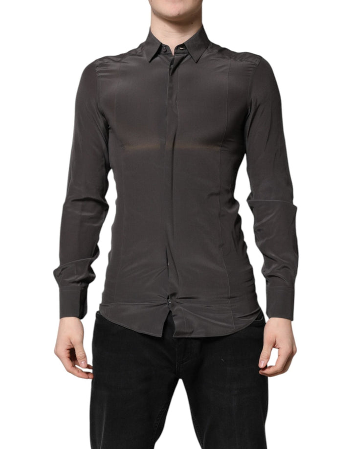 Dolce & Gabbana Dark Gray Silk GOLD Dress Formal Shirt - RIMODA