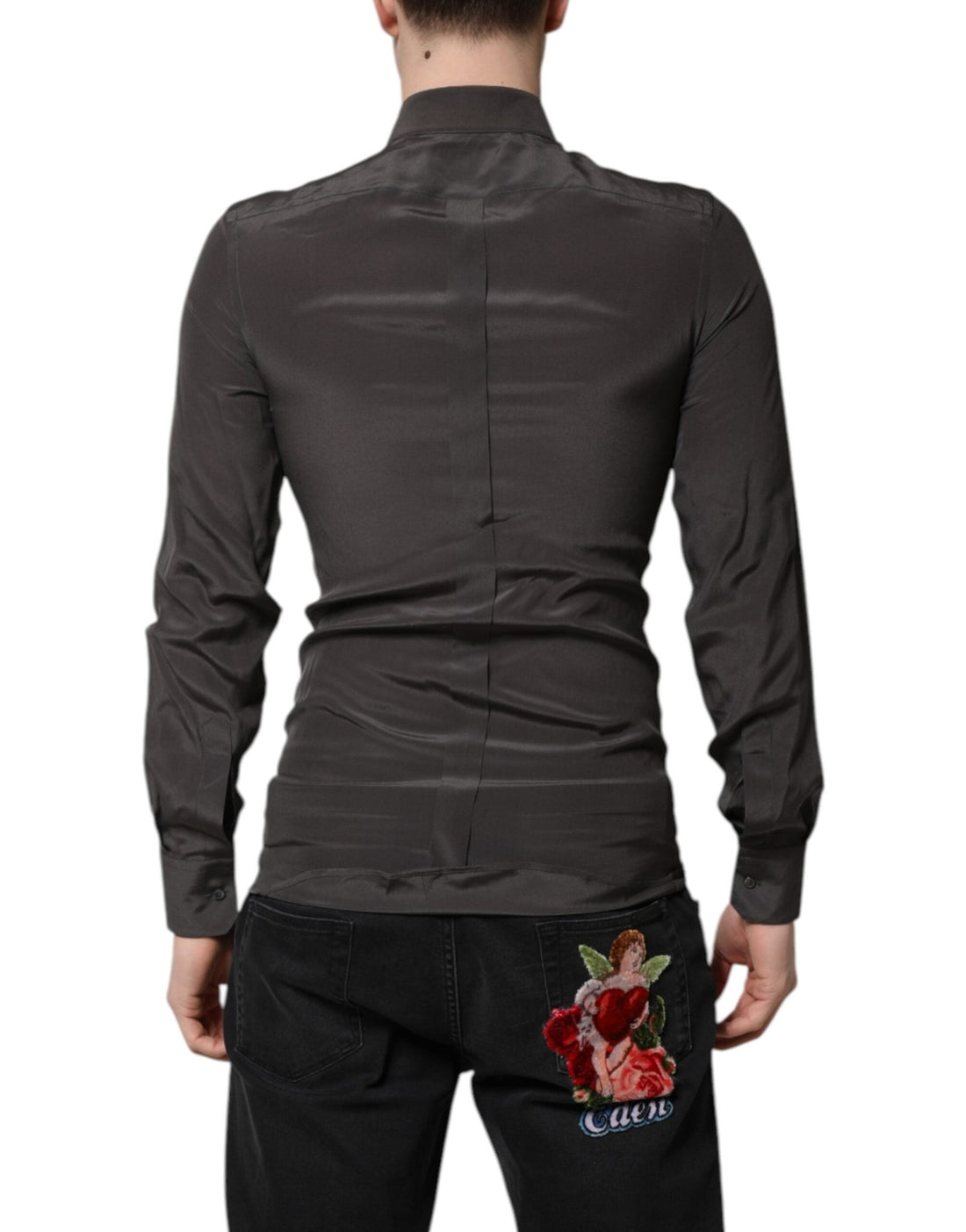 Dolce & Gabbana Dark Gray Silk GOLD Dress Formal Shirt - RIMODA
