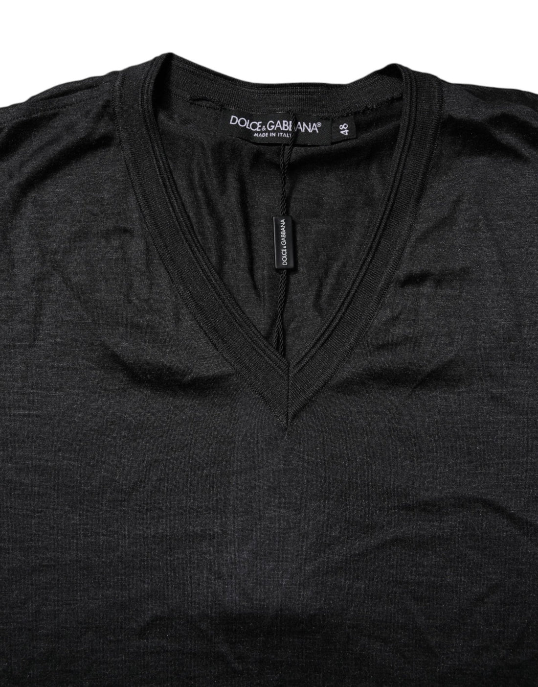 Dolce & Gabbana Dark Gray Silk V-neck Short Sleeves T-shirt - RIMODA