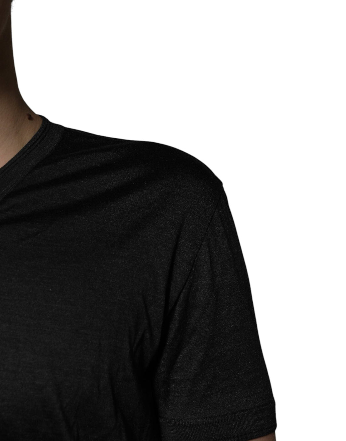 Dolce & Gabbana Dark Gray Silk V-neck Short Sleeves T-shirt - RIMODA