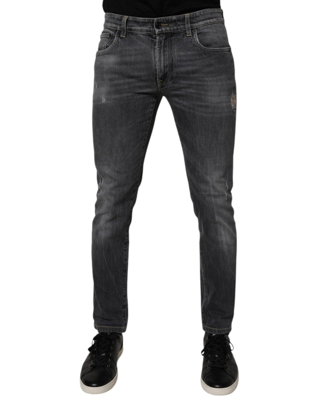 Dolce & Gabbana Dark Gray Washed Cotton Skinny Men Denim Jeans - RIMODA