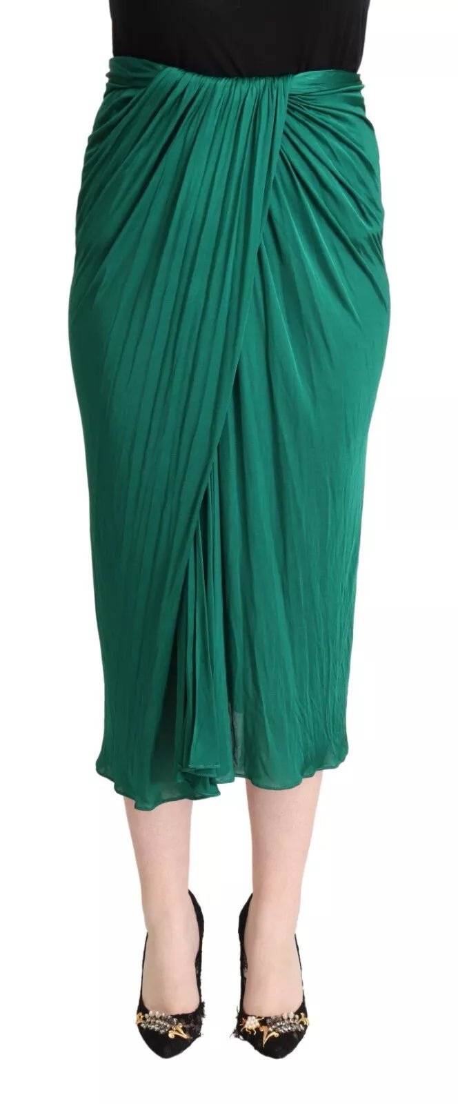 Dolce & Gabbana Dark Green High Waist Midi Skirt Pencil Cut Pleated - RIMODA