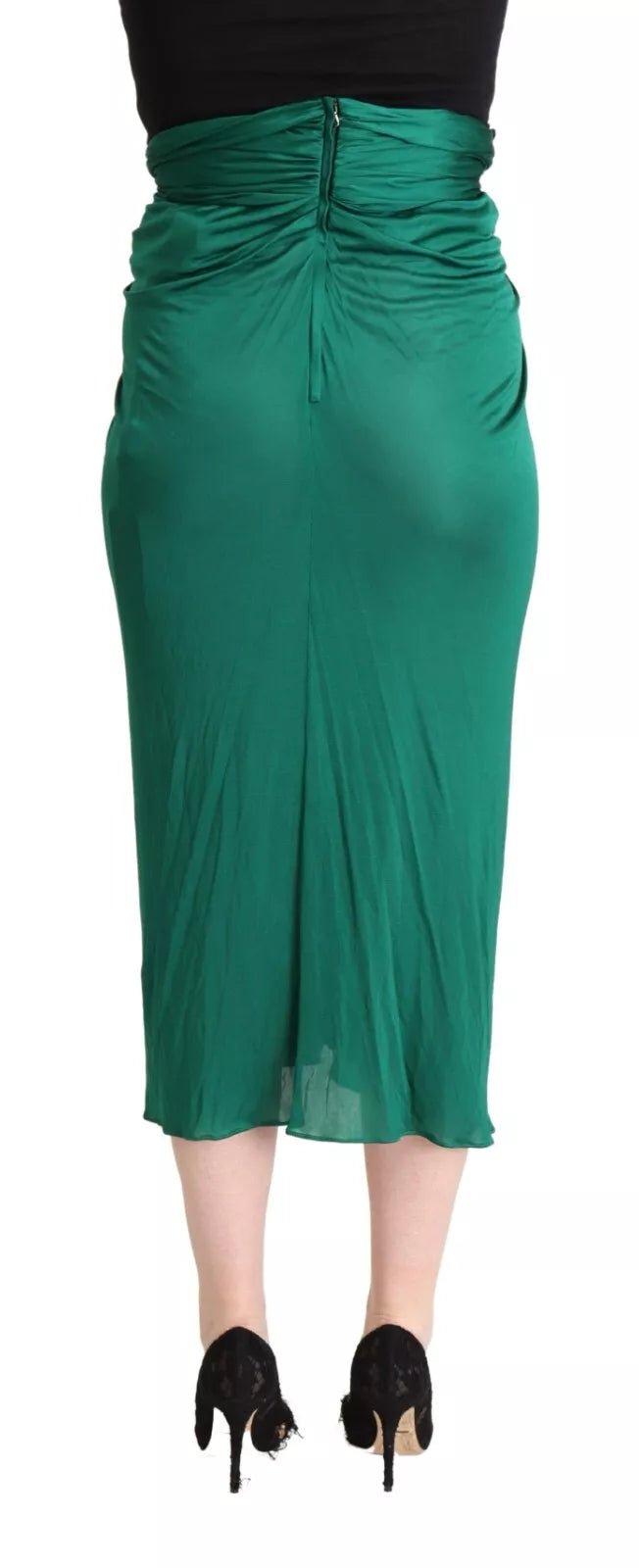 Dolce & Gabbana Dark Green High Waist Midi Skirt Pencil Cut Pleated - RIMODA