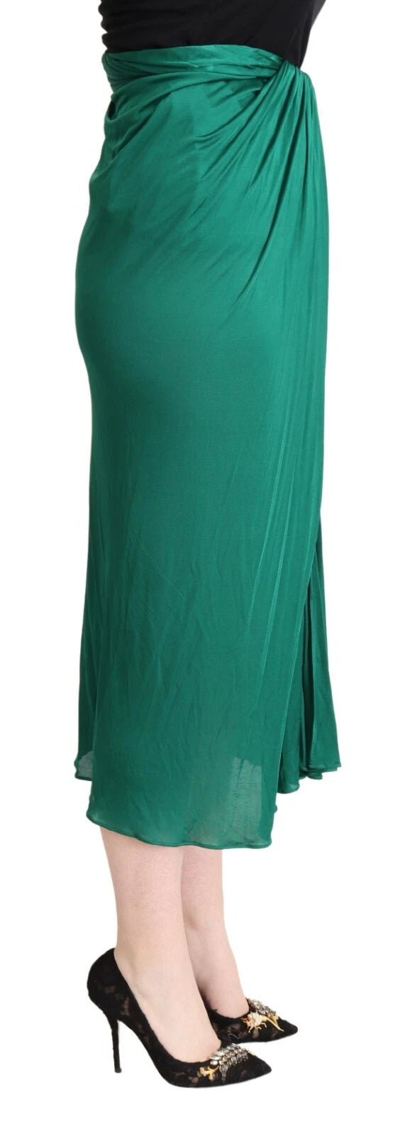 Dolce & Gabbana Dark Green High Waist Midi Skirt Pencil Cut Pleated - RIMODA