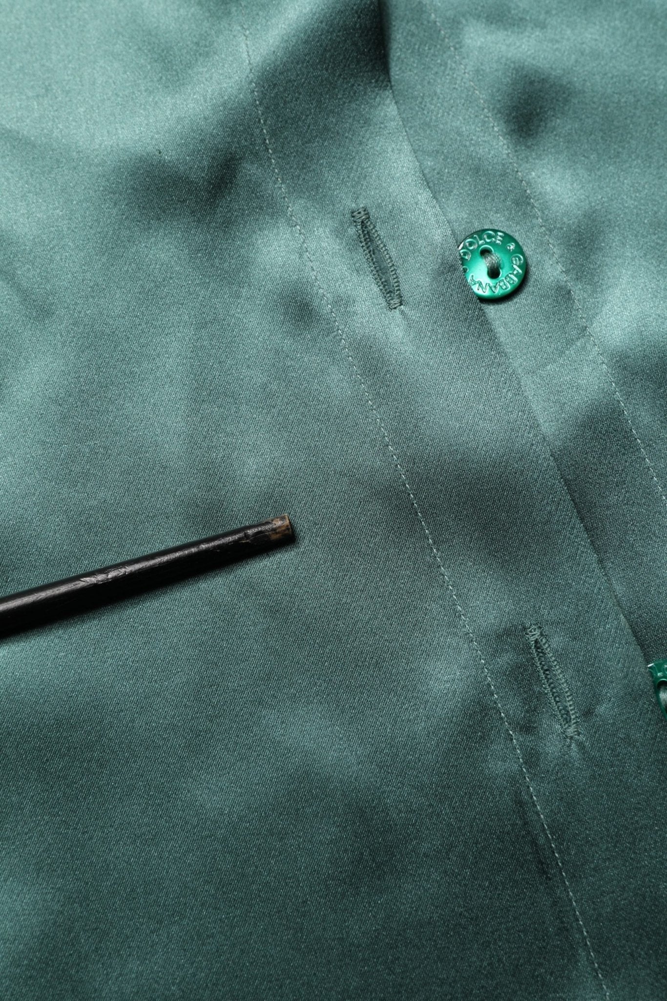 Dolce & Gabbana Dark Green Silk Satin Blouse Neck Tie Top - RIMODA