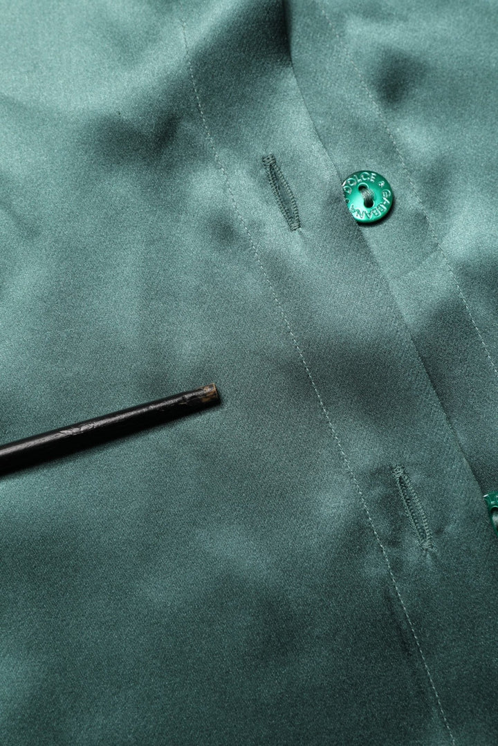 Dolce & Gabbana Dark Green Silk Satin Blouse Neck Tie Top - RIMODA