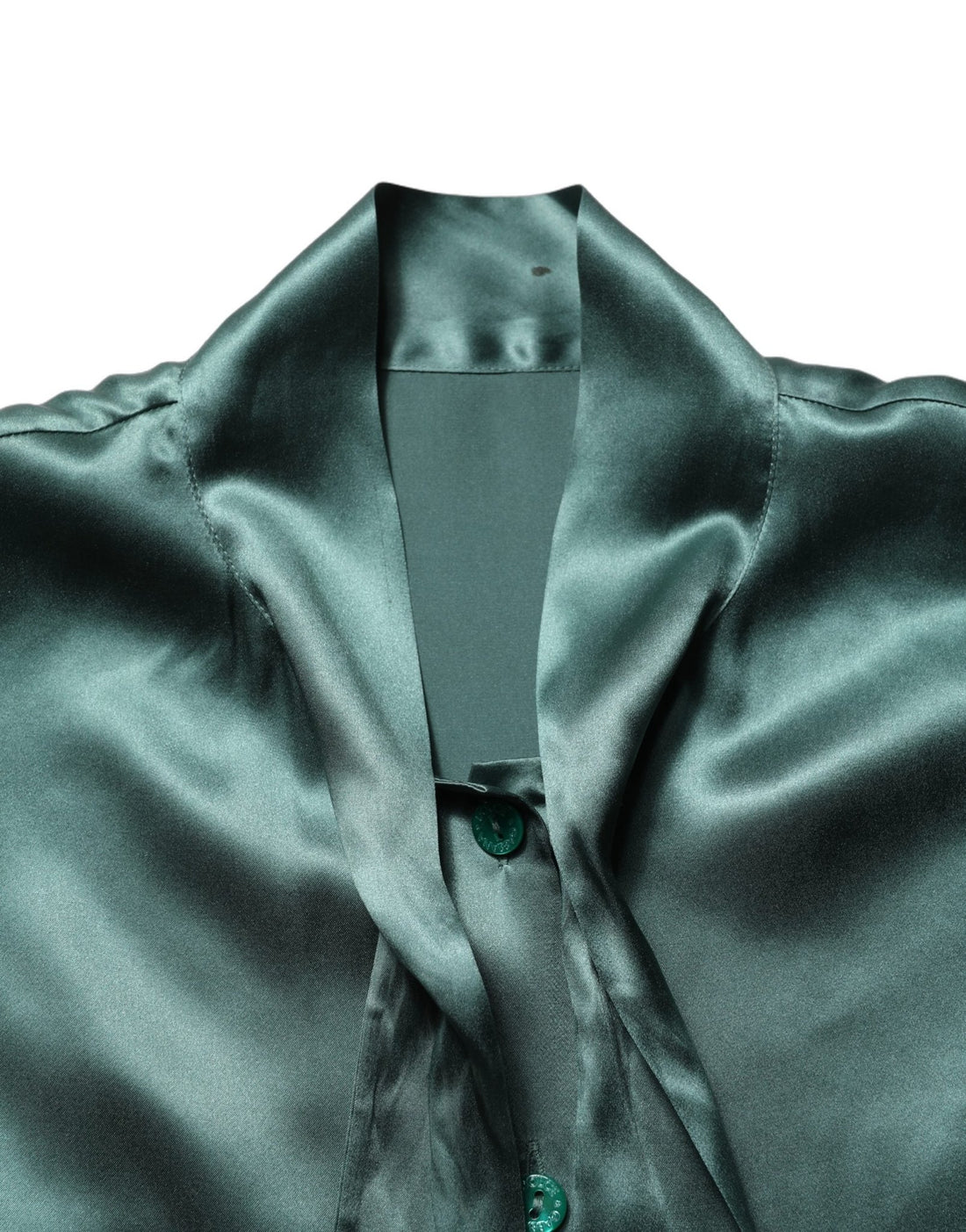 Dolce & Gabbana Dark Green Silk Satin Blouse Neck Tie Top - RIMODA