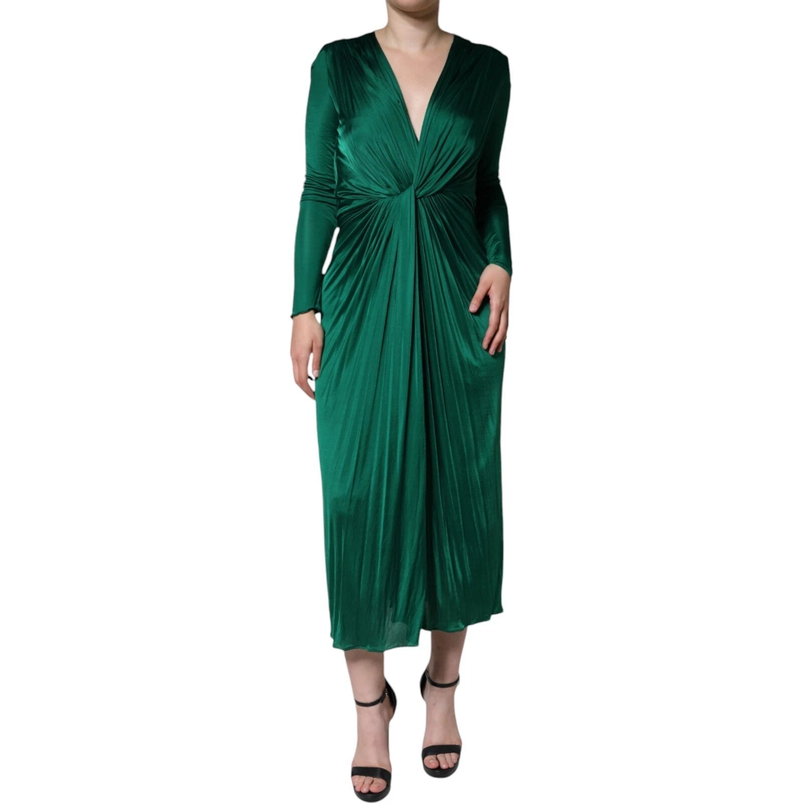 Dolce & Gabbana Dark Green Viscose Long Sleeve Midi Dress - RIMODA