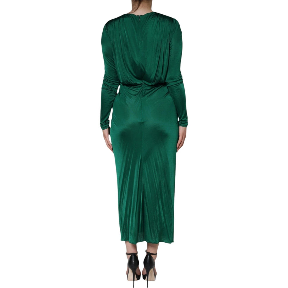 Dolce & Gabbana Dark Green Viscose Long Sleeve Midi Dress - RIMODA