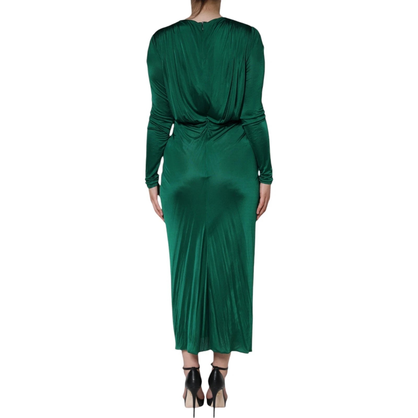Dolce & Gabbana Dark Green Viscose Long Sleeve Midi Dress - RIMODA