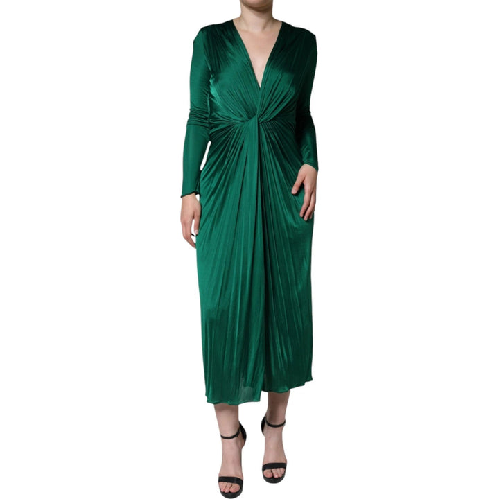 Dolce & Gabbana Dark Green Viscose Long Sleeve Midi Dress - RIMODA