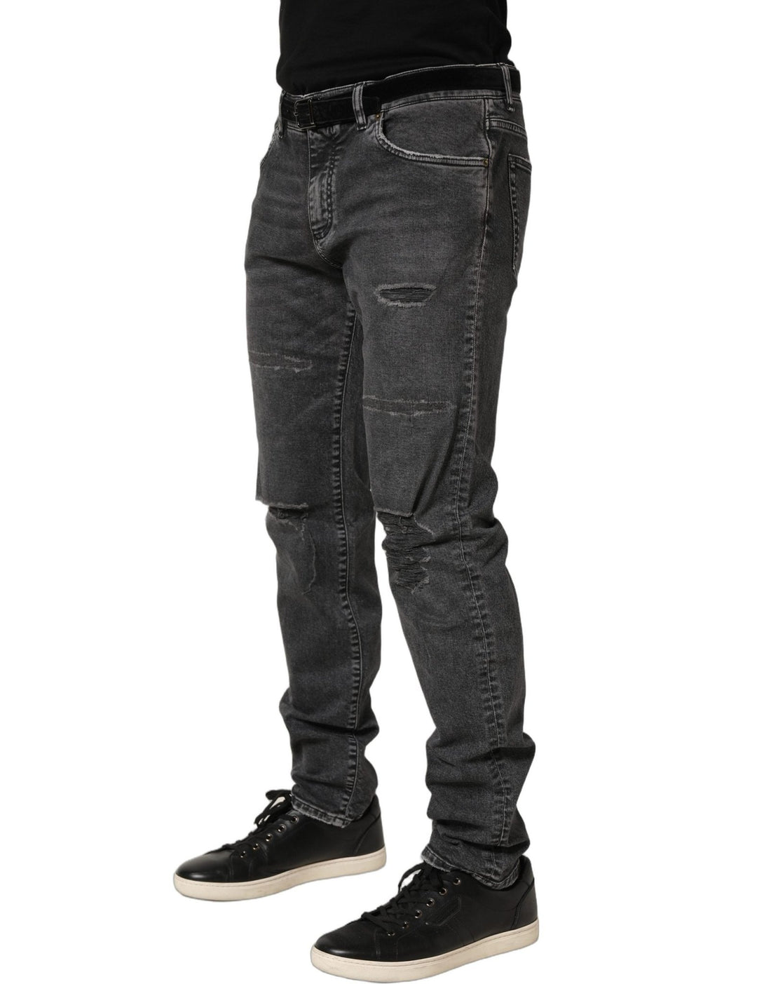 Dolce & Gabbana Dark Grey Distressed Mid Waist Denim Jeans - RIMODA