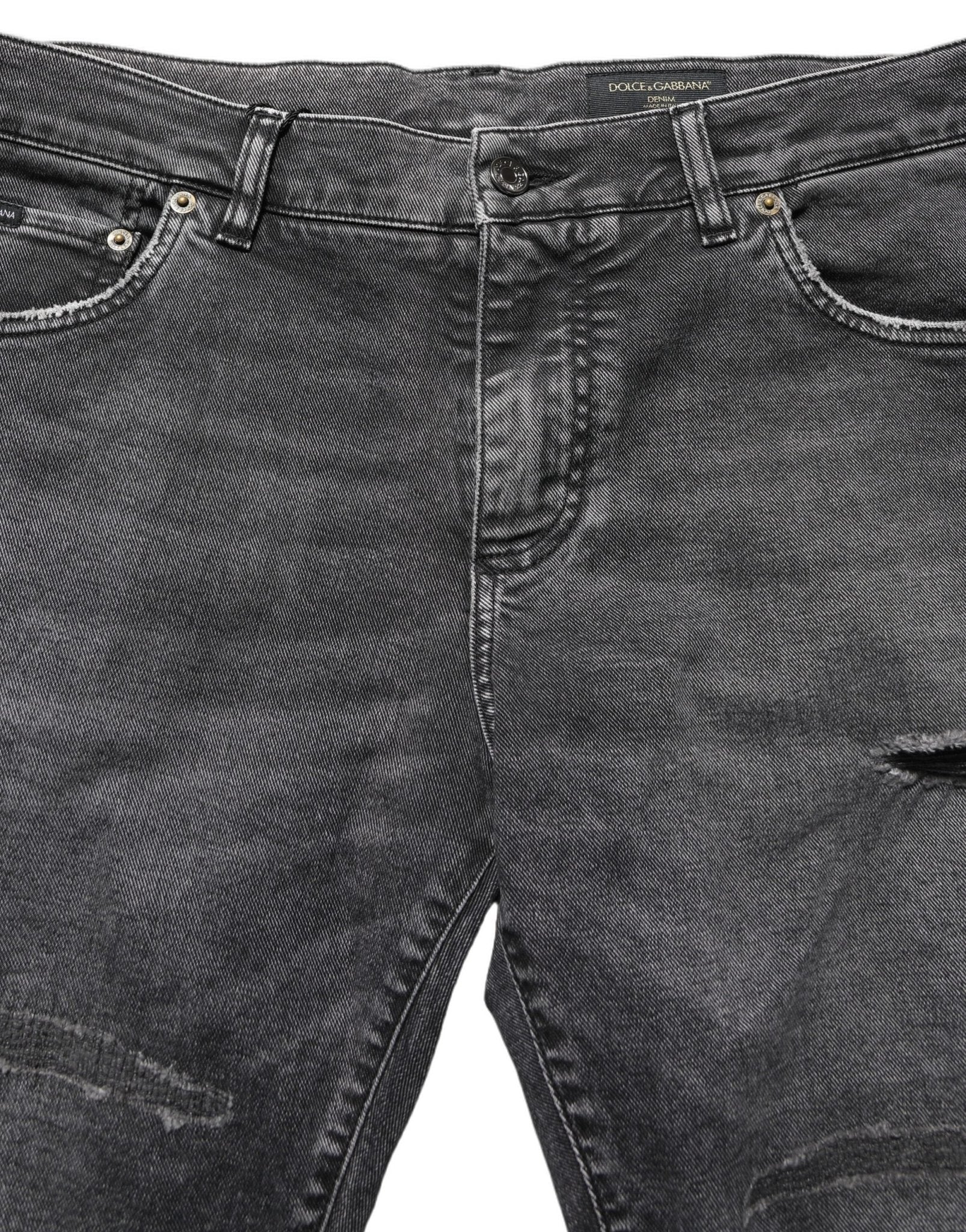 Dolce & Gabbana Dark Grey Distressed Mid Waist Denim Jeans - RIMODA