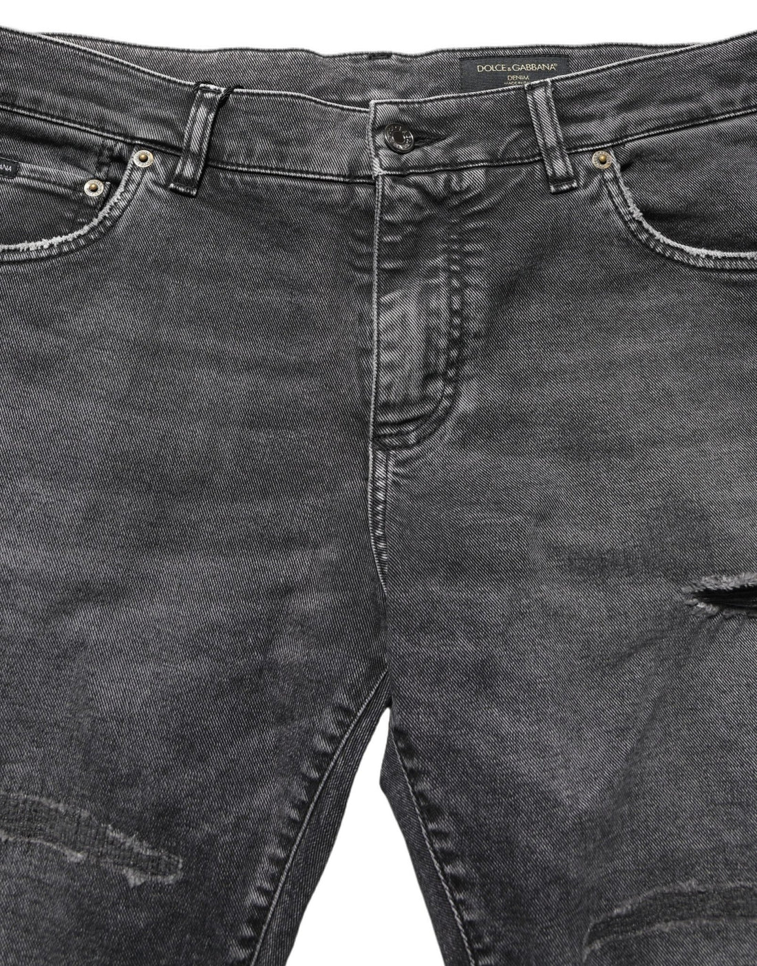Dolce & Gabbana Dark Grey Distressed Mid Waist Denim Jeans - RIMODA