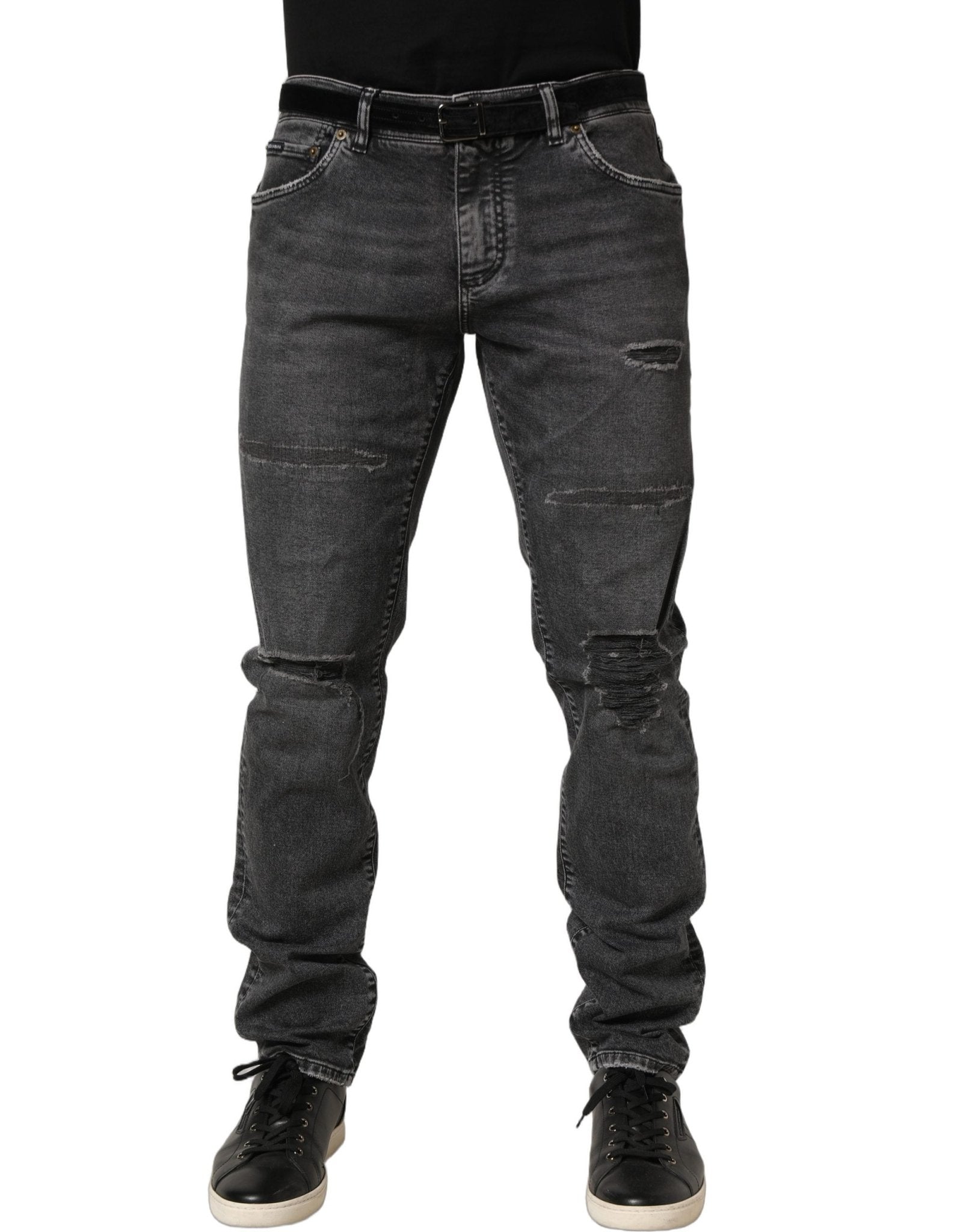 Dolce & Gabbana Dark Grey Distressed Mid Waist Denim Jeans - RIMODA