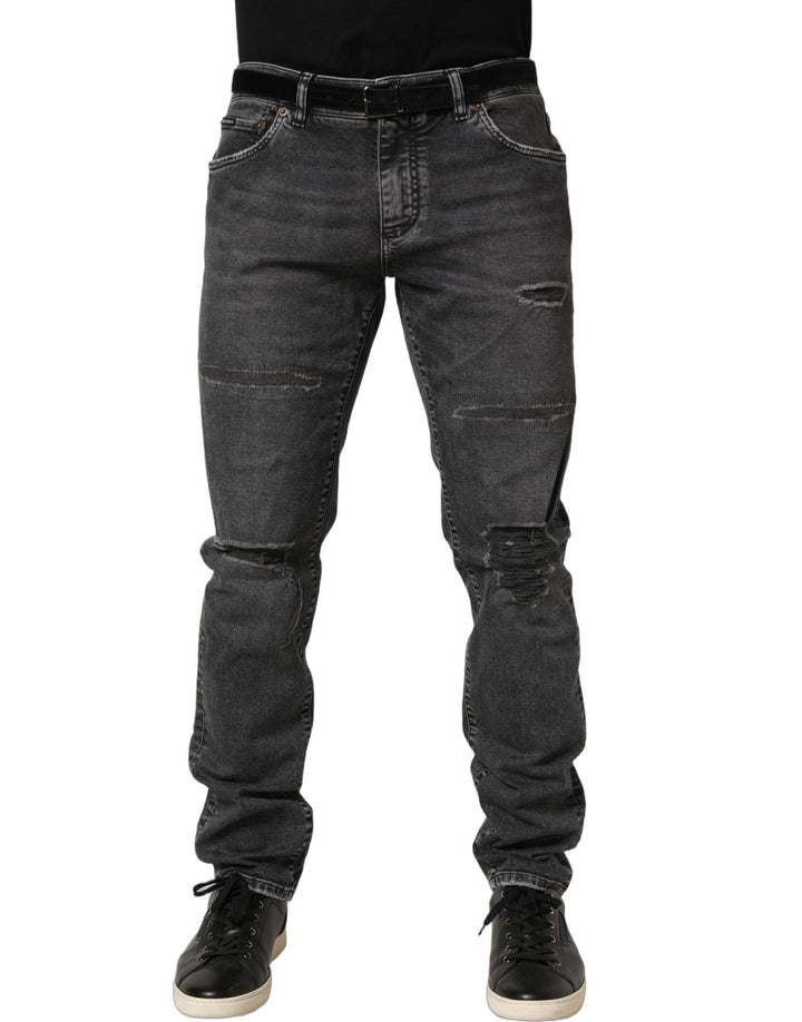 Dolce & Gabbana Dark Grey Distressed Mid Waist Denim Jeans - RIMODA