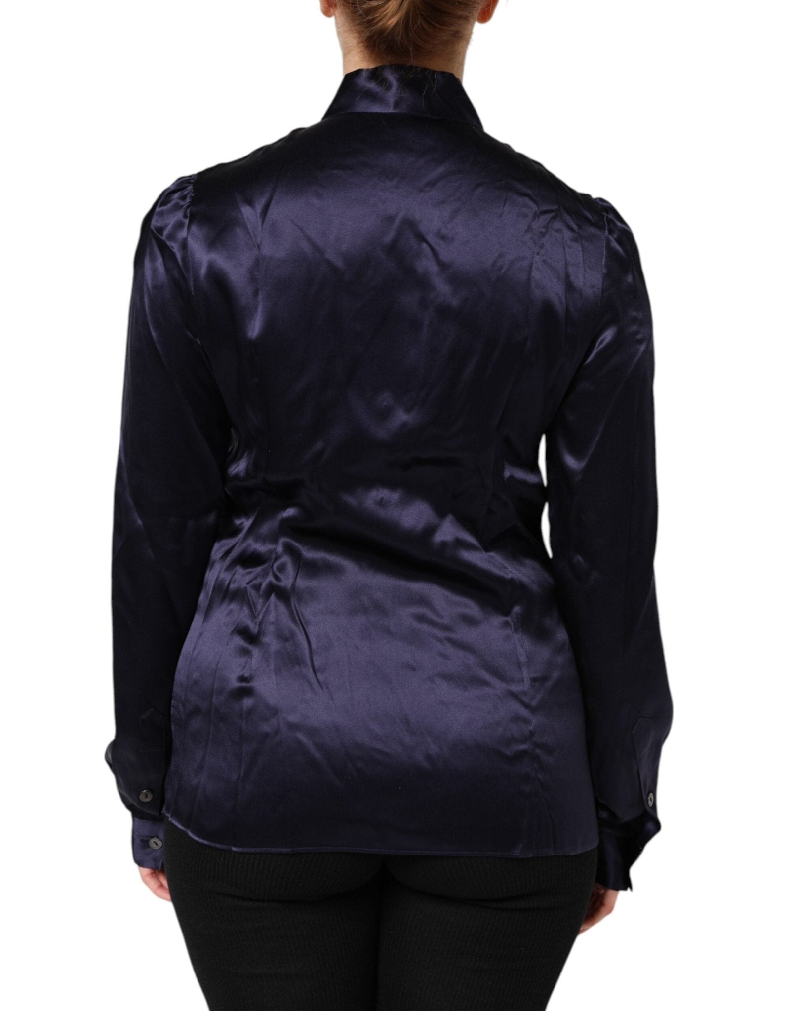Dolce & Gabbana Dark Purple Silk Ascot Collared Blouse Top - RIMODA