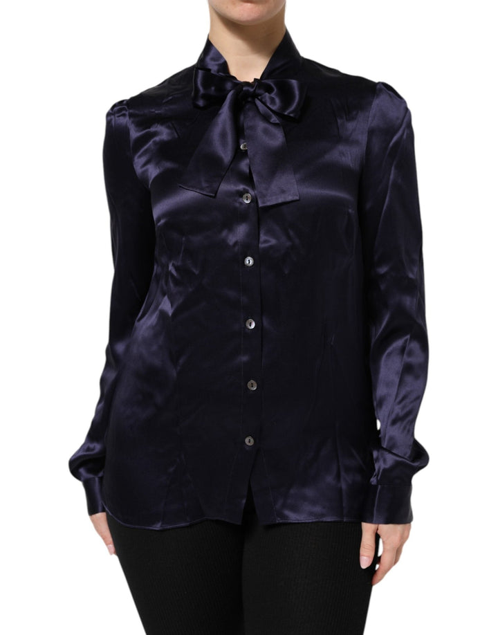 Dolce & Gabbana Dark Purple Silk Ascot Collared Blouse Top - RIMODA