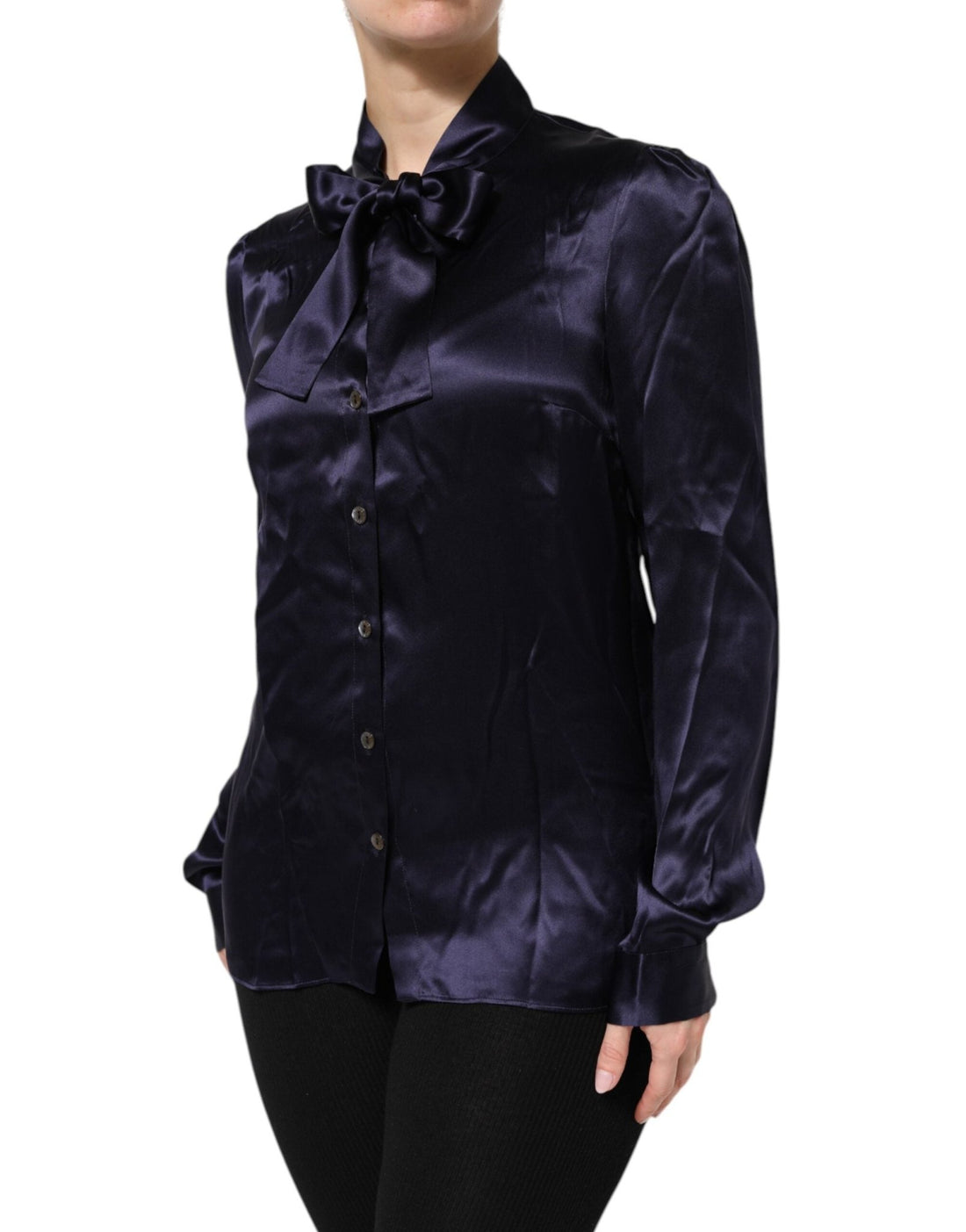 Dolce & Gabbana Dark Purple Silk Ascot Collared Blouse Top - RIMODA
