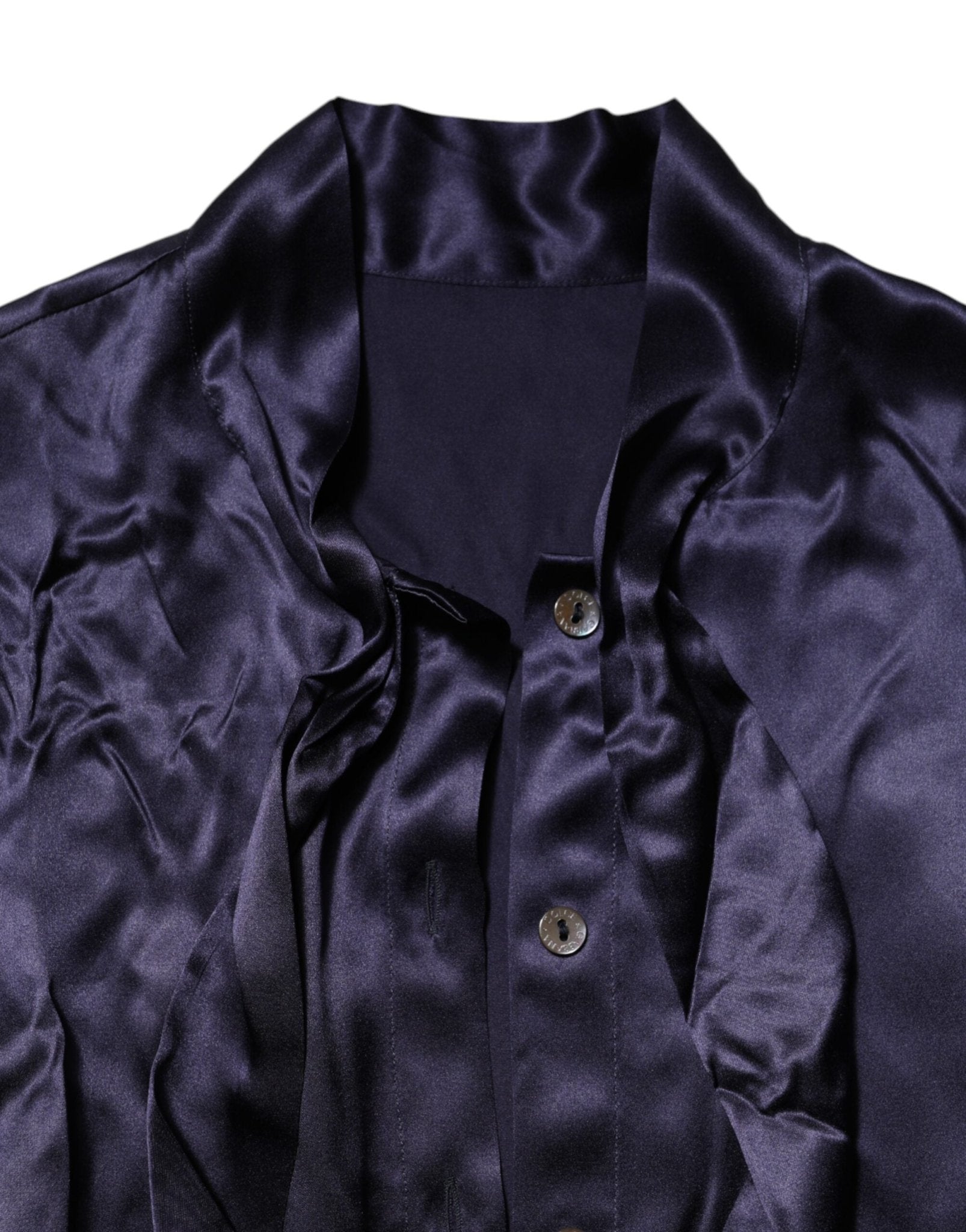 Dolce & Gabbana Dark Purple Silk Ascot Collared Blouse Top - RIMODA