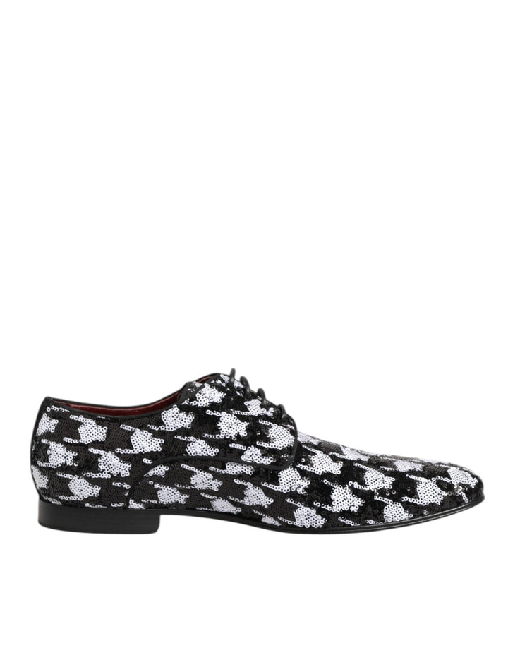 Dolce & Gabbana Dress Black White Sequined Lace Up Derby Shoes - RIMODA