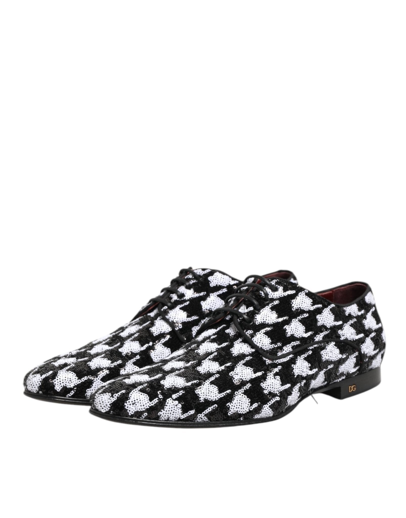 Dolce & Gabbana Dress Black White Sequined Lace Up Derby Shoes - RIMODA