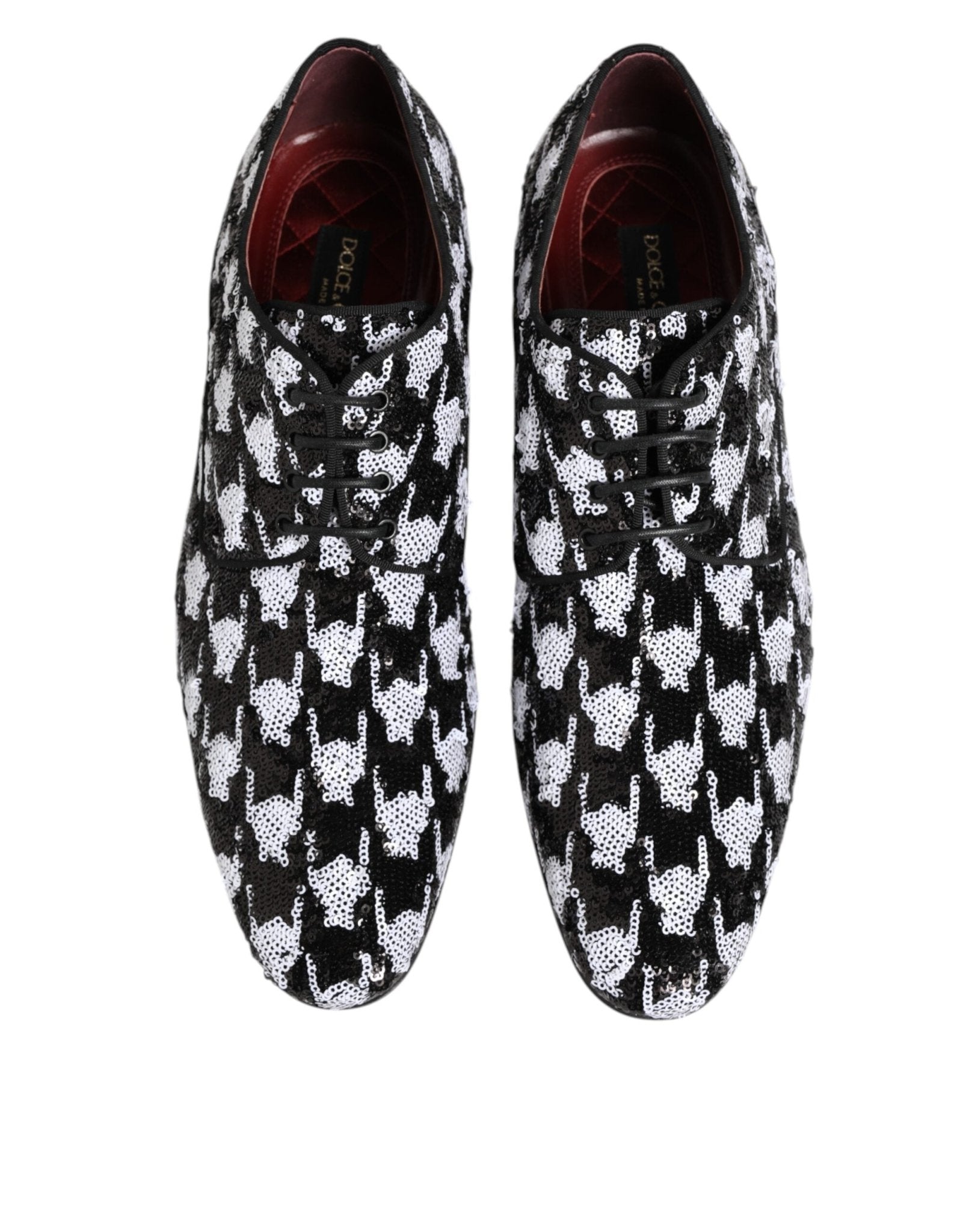 Dolce & Gabbana Dress Black White Sequined Lace Up Derby Shoes - RIMODA