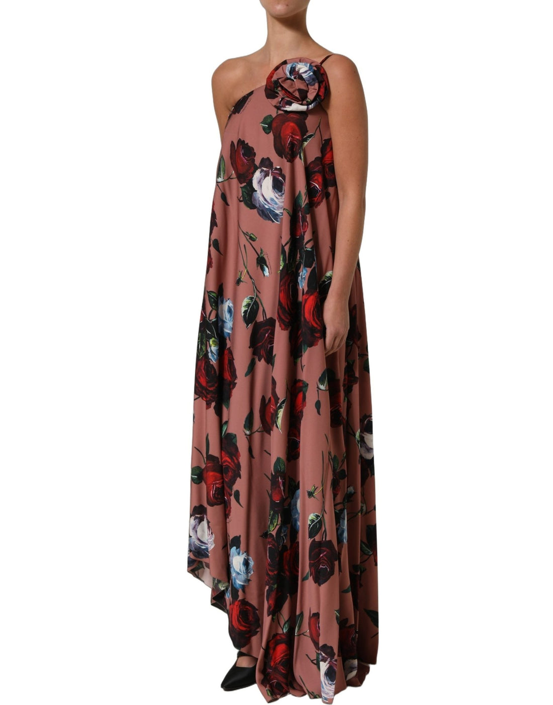 Dolce & Gabbana Dusty Pink Silk Floral OneShoulder Maxi Dress - RIMODA