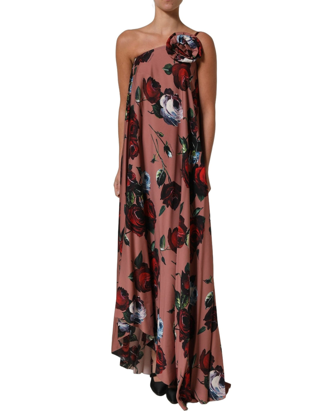 Dolce & Gabbana Dusty Pink Silk Floral OneShoulder Maxi Dress - RIMODA