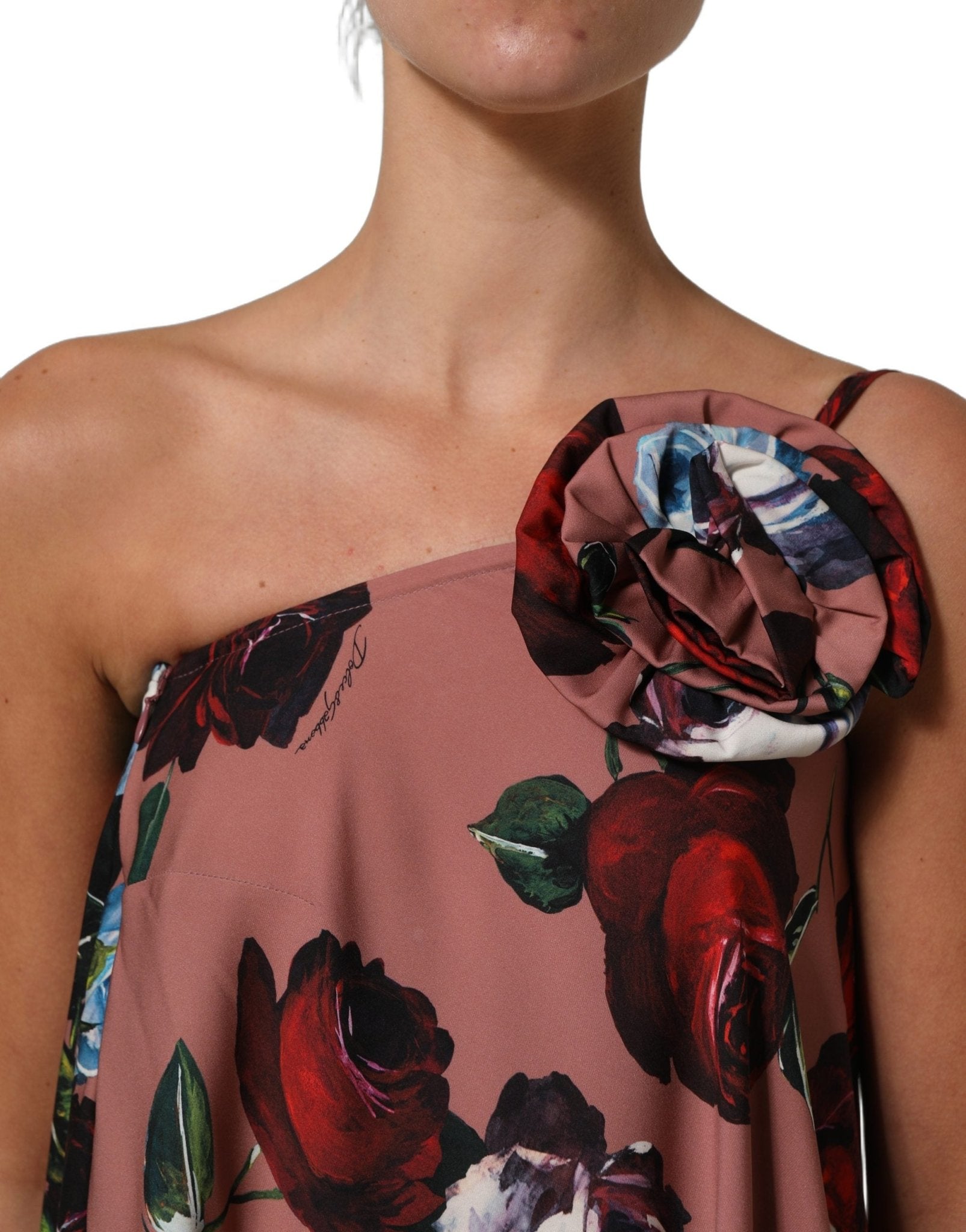 Dolce & Gabbana Dusty Pink Silk Floral OneShoulder Maxi Dress - RIMODA