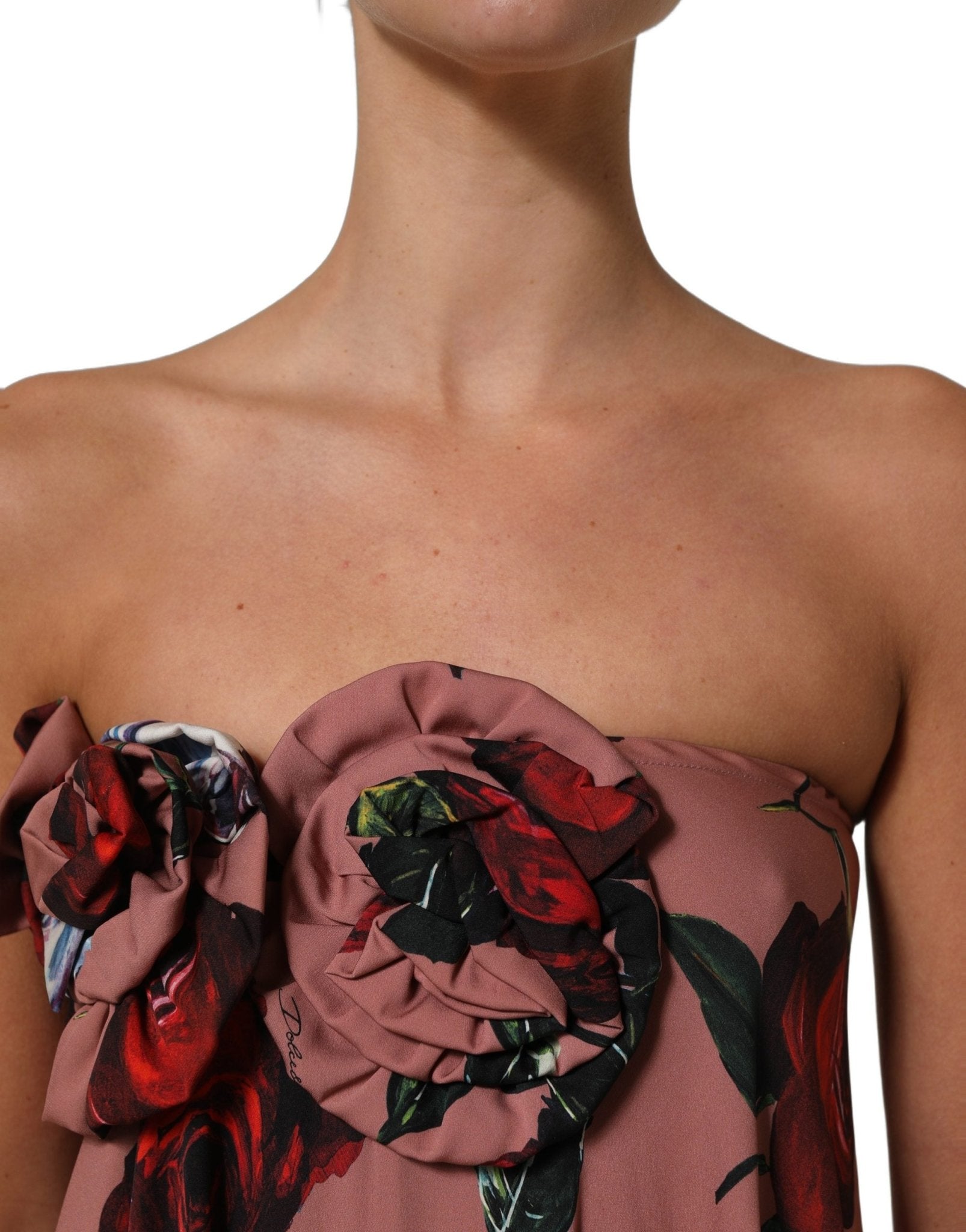 Dolce & Gabbana Dusty Pink Silk Floral Strapless Maxi Dress - RIMODA