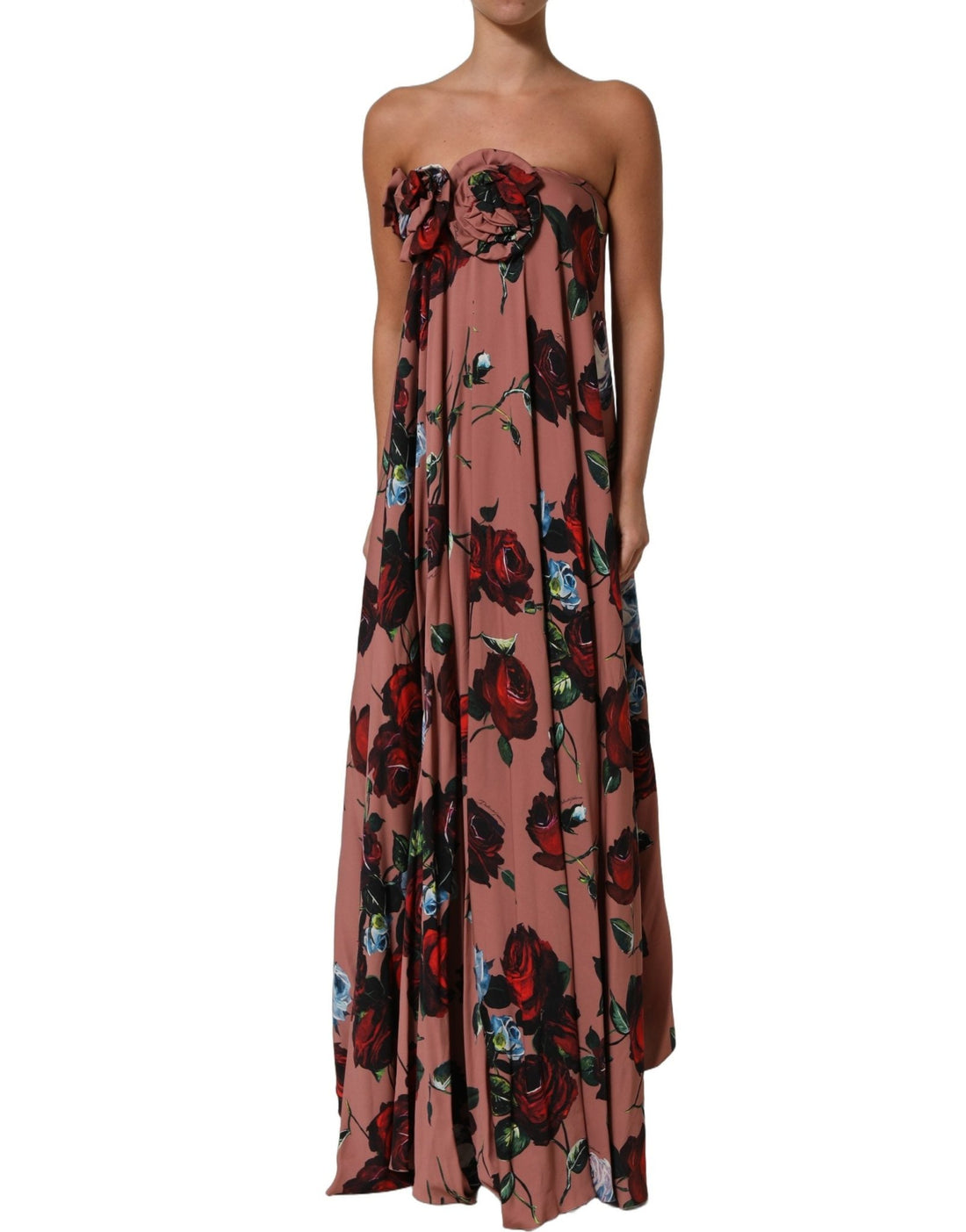 Dolce & Gabbana Dusty Pink Silk Floral Strapless Maxi Dress - RIMODA