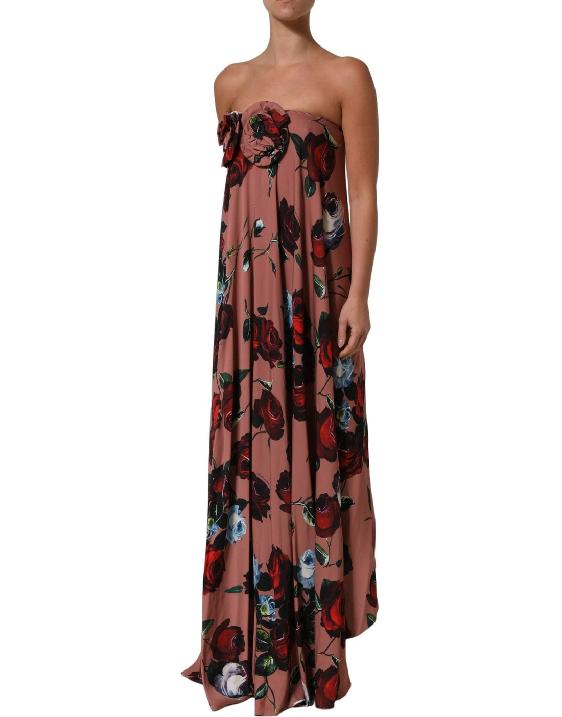 Dolce & Gabbana Dusty Pink Silk Floral Strapless Maxi Dress - RIMODA