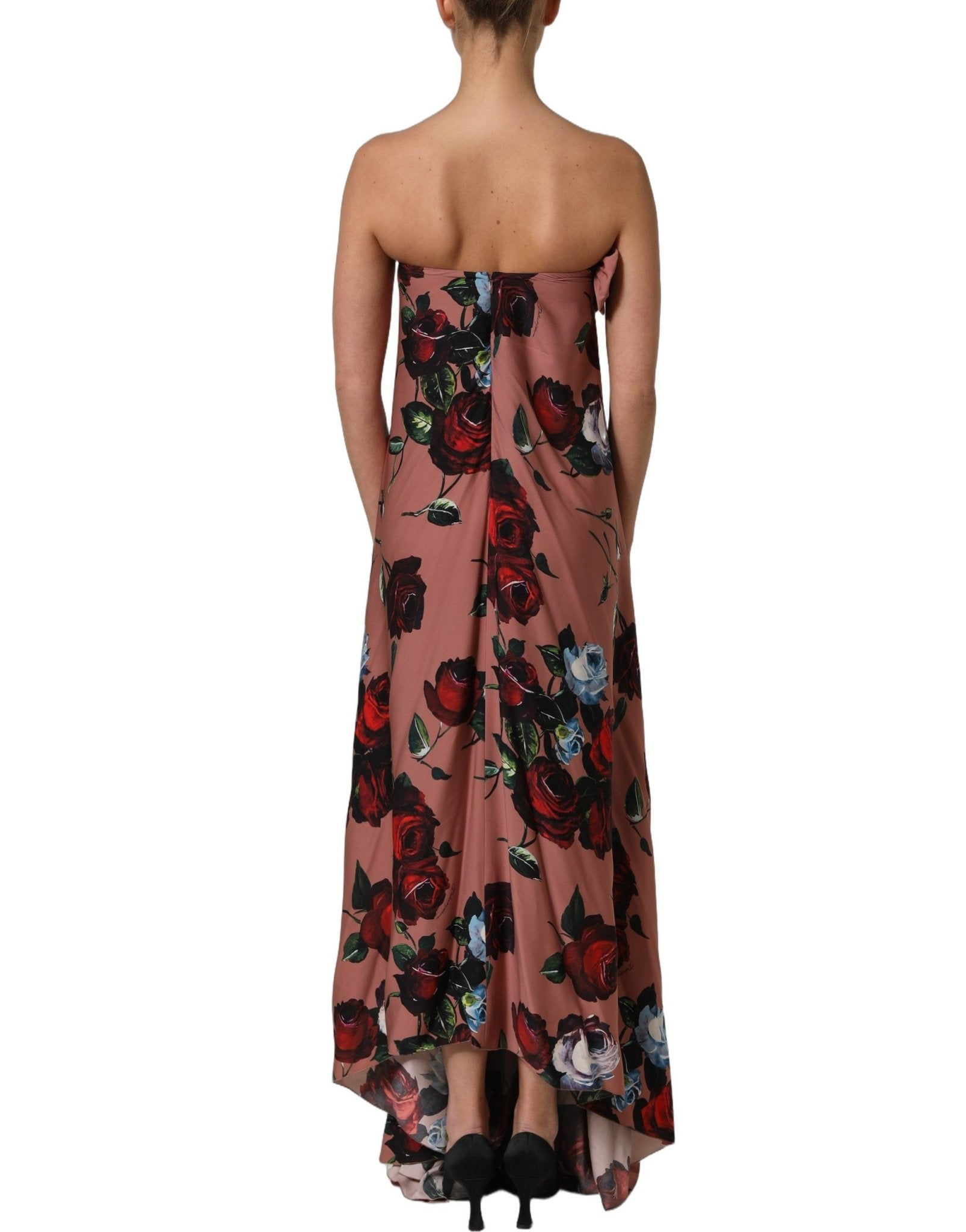 Dolce & Gabbana Dusty Pink Silk Floral Strapless Maxi Dress - RIMODA