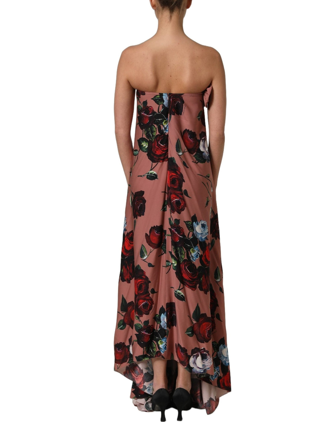Dolce & Gabbana Dusty Pink Silk Floral Strapless Maxi Dress - RIMODA